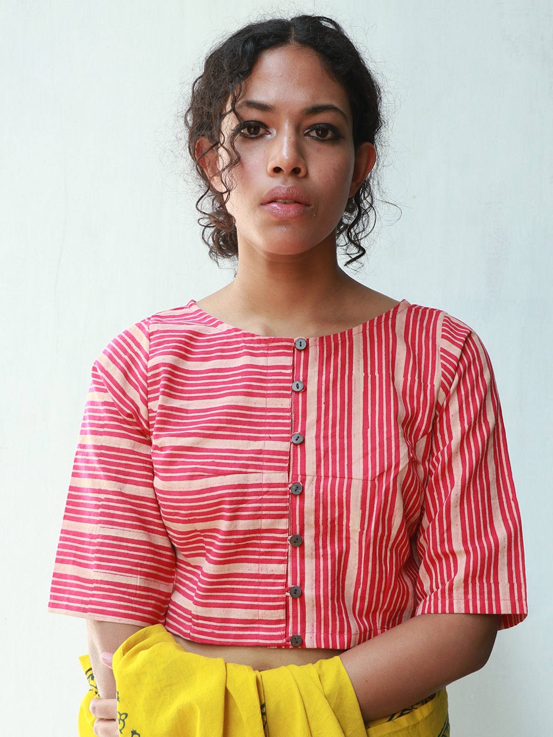 

Chidiyaa Marilyn Striped Cotton Saree Blouse, Red