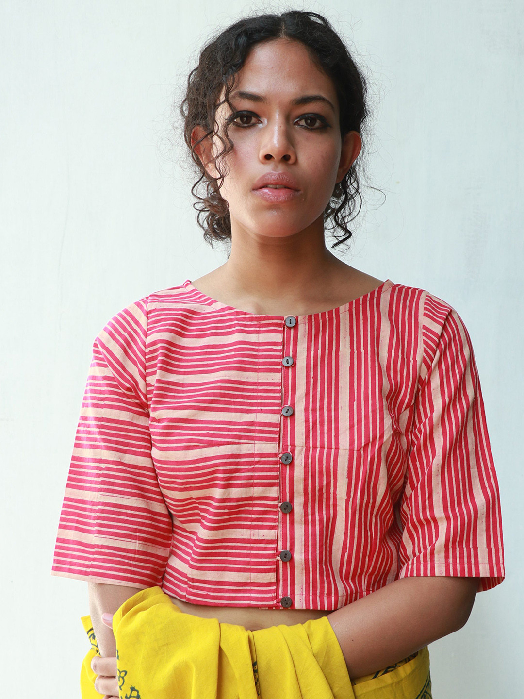 

Chidiyaa Plus Size Striped Cotton Saree Blouse, Red