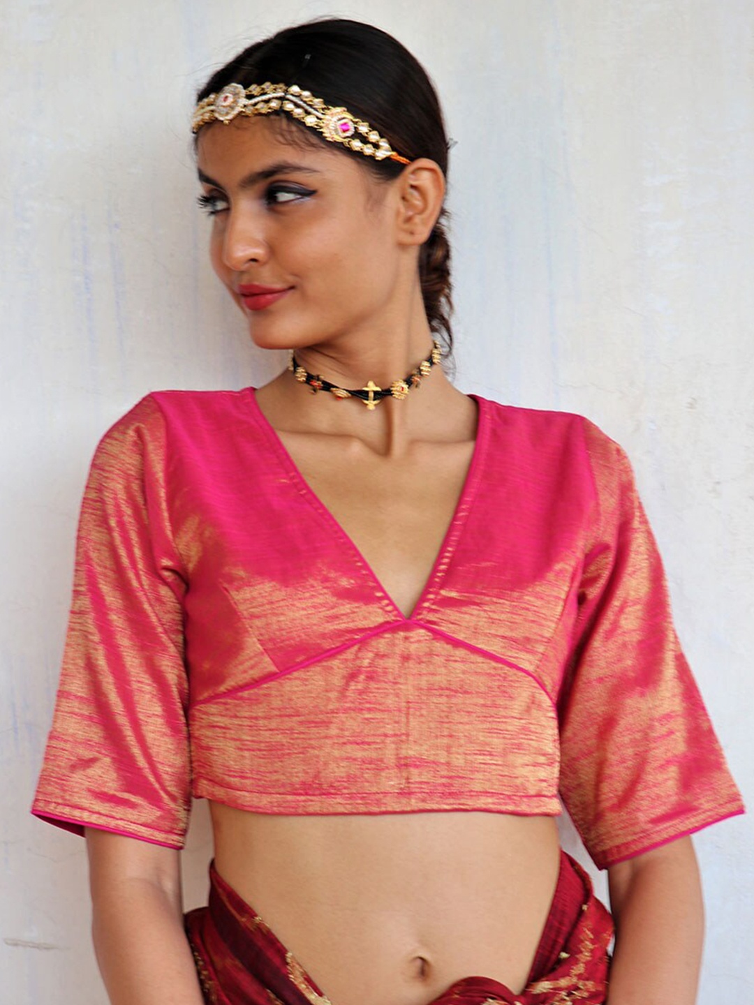 

Chidiyaa Madhura Cotton Saree Blouse, Red