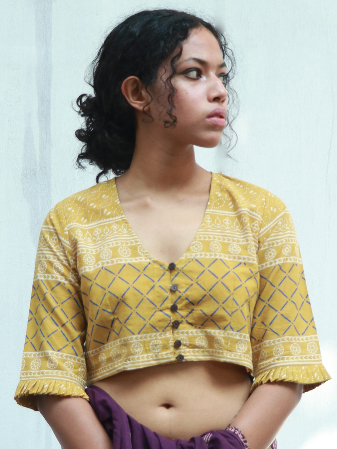 

Chidiyaa Printed Cotton Saree Blouse, Yellow