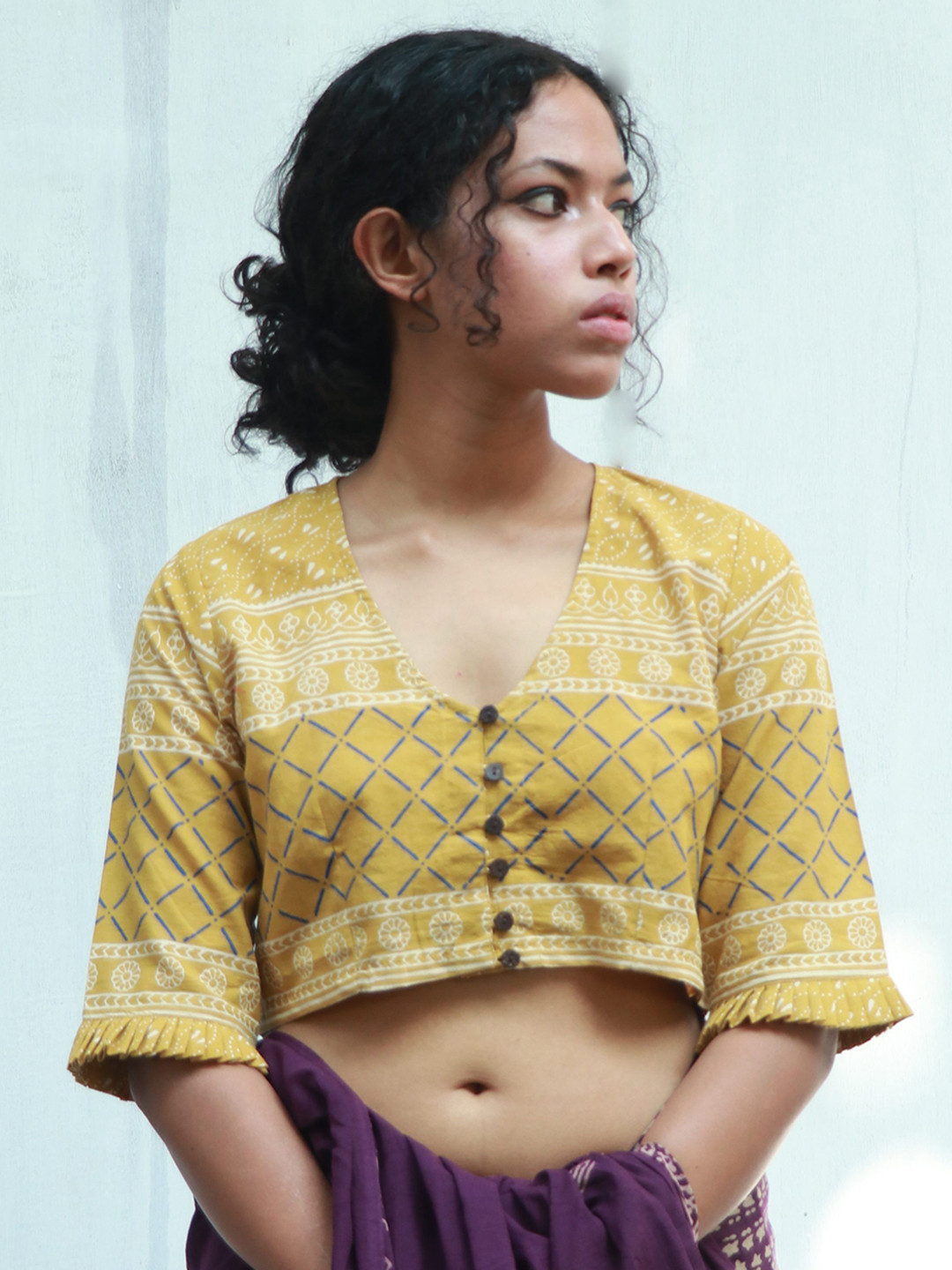 

Chidiyaa Printed Cotton Saree Blouse, Yellow