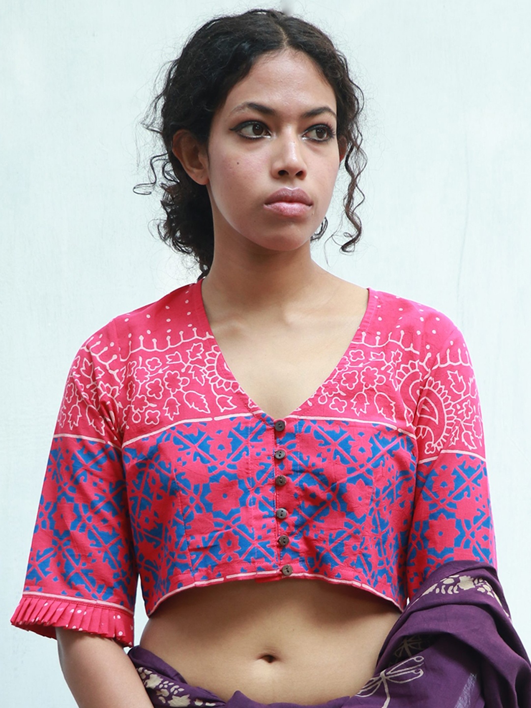 

Chidiyaa Printed Cotton Saree Blouse, Pink