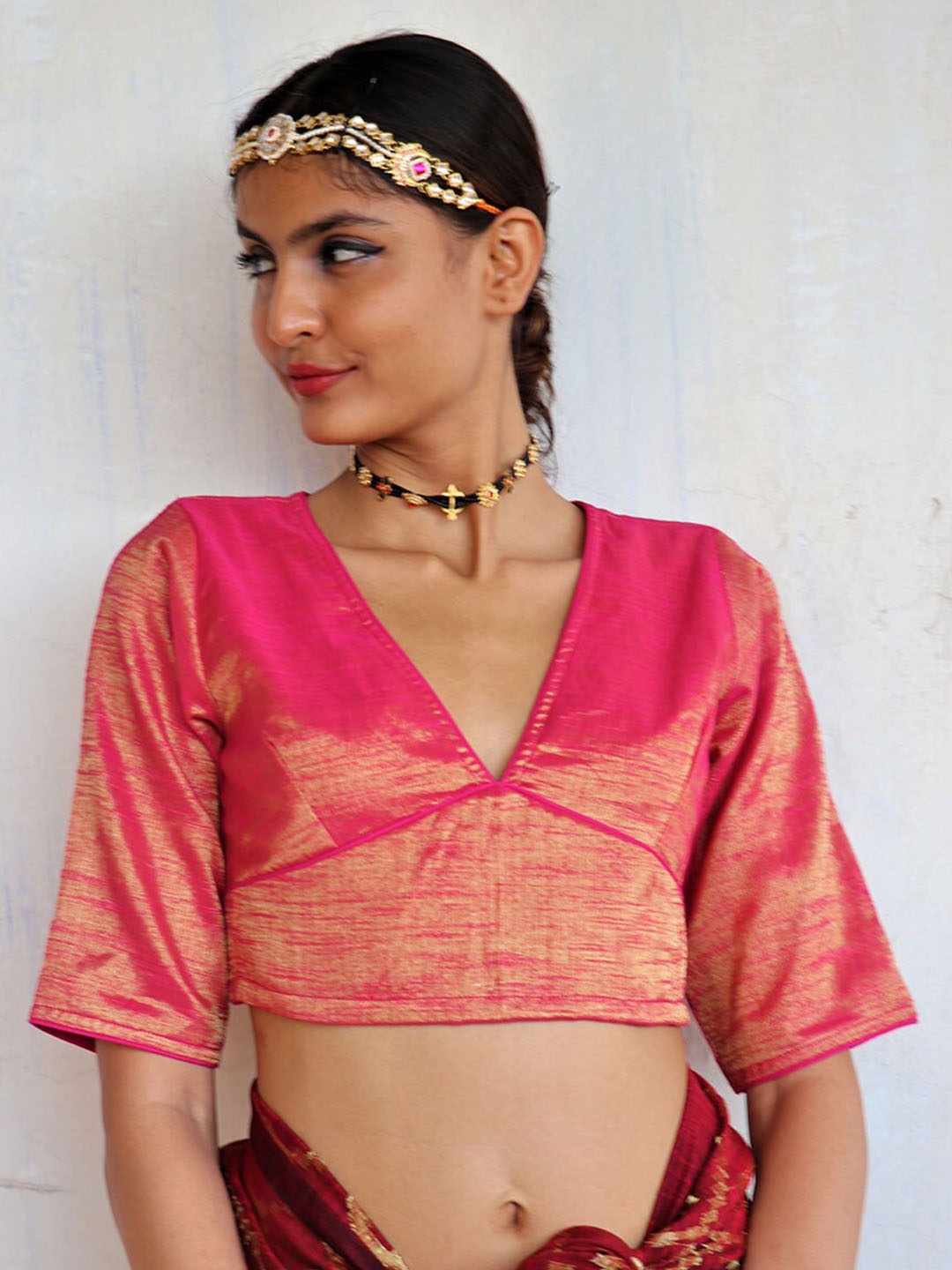 

Chidiyaa Women Cotton Saree Blouse, Red