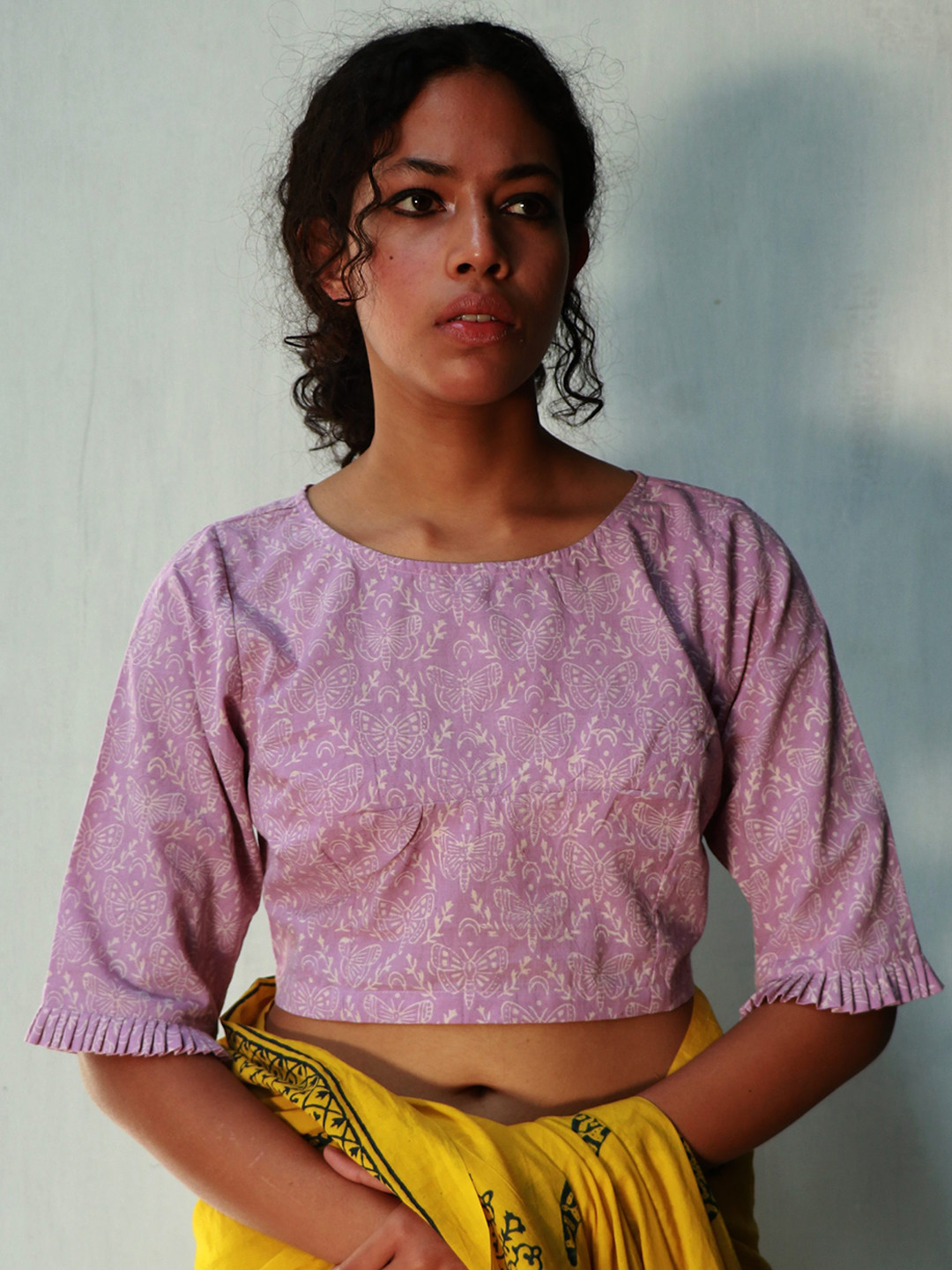 

Chidiyaa Printed Cotton Saree Blouse, Lavender