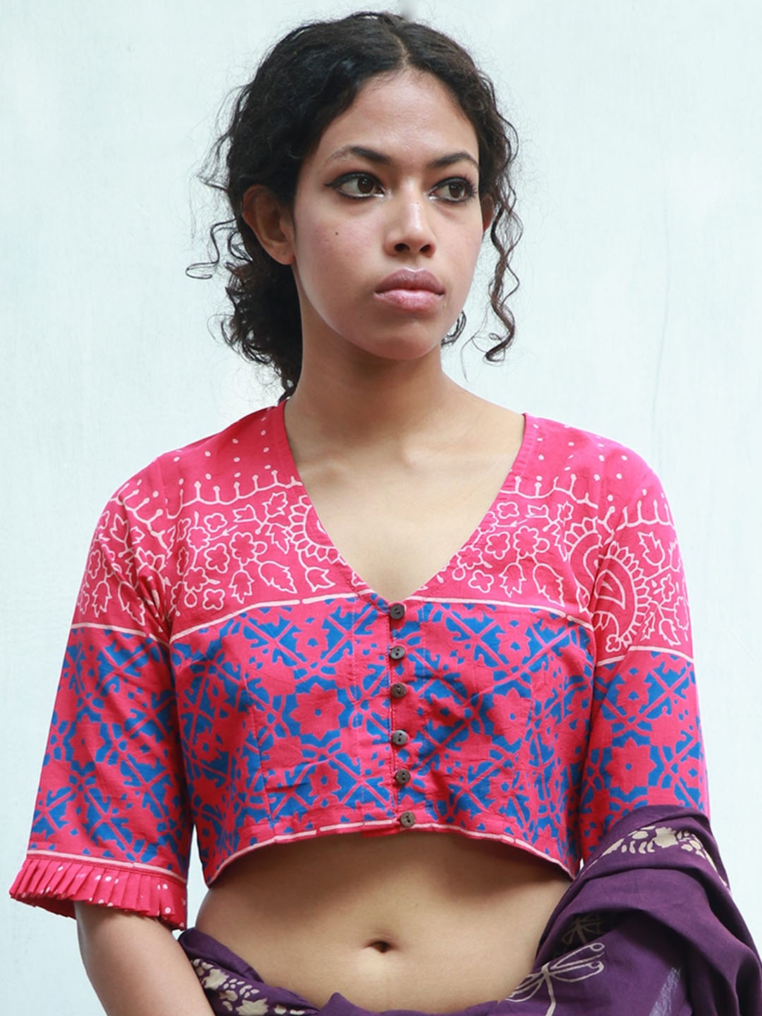 

Chidiyaa Printed Cotton Saree Blouse, Pink