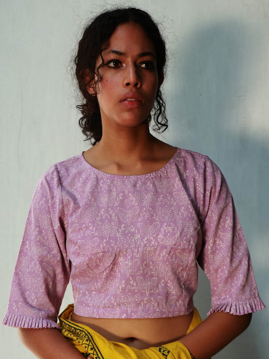 

Chidiyaa Printed Cotton Saree Blouse, Lavender