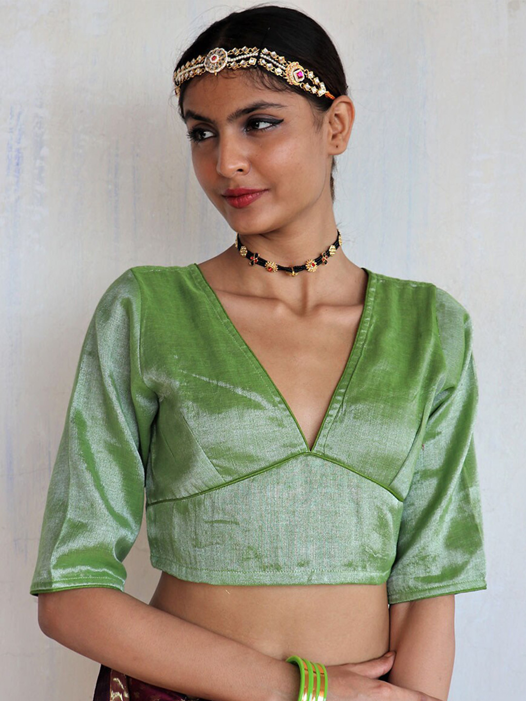 

Chidiyaa Women Sheer Cotton Saree Blouse, Green