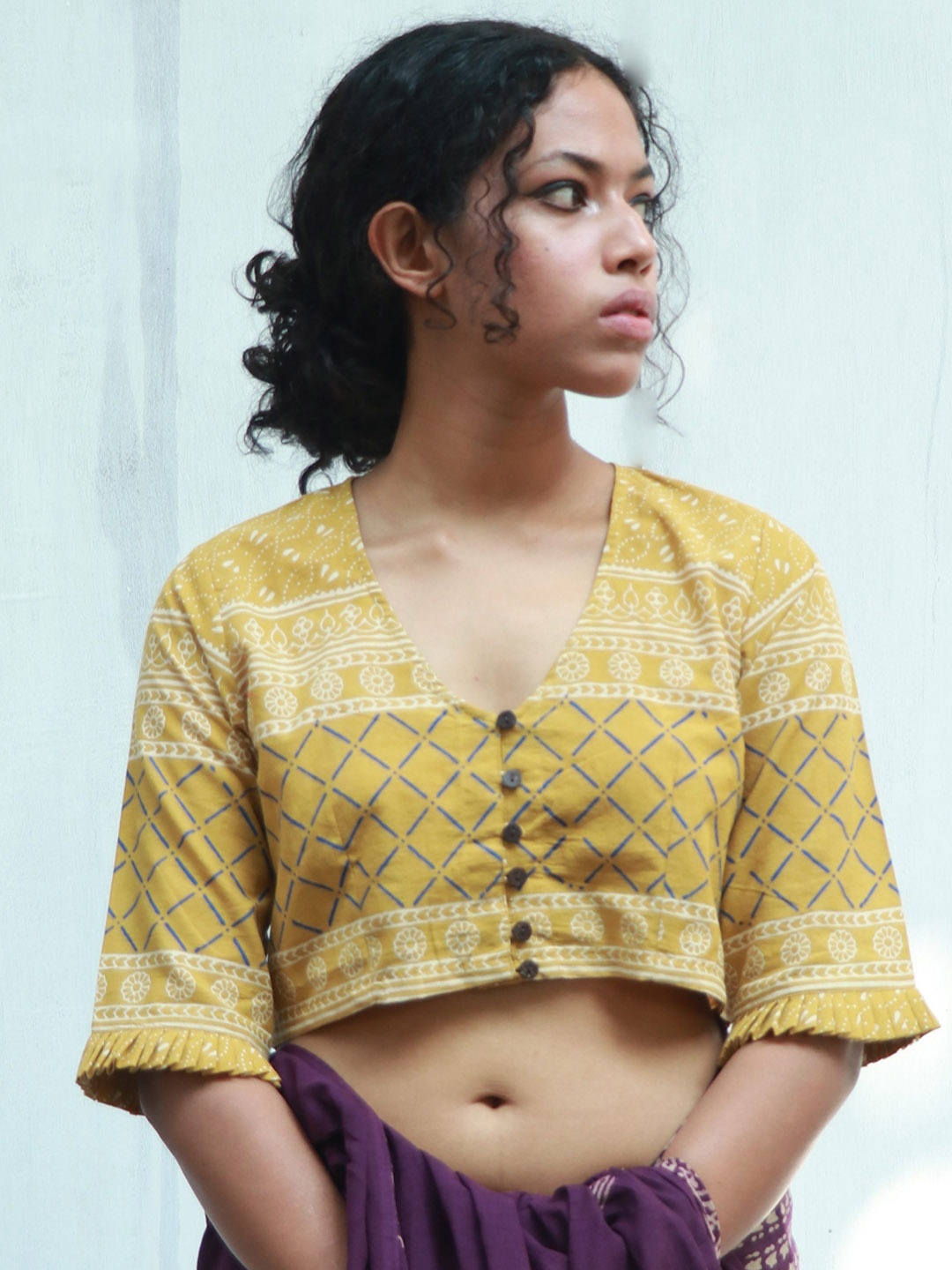 

Chidiyaa Printed Cotton Saree Blouse, Yellow