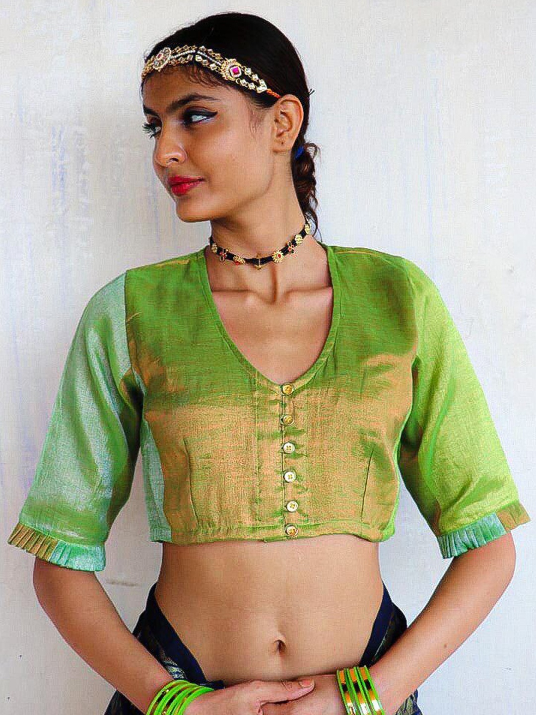 

Chidiyaa Embellished Cotton Blouse, Green