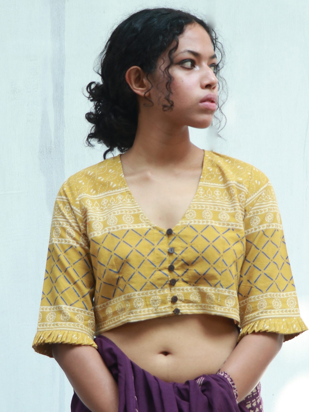 

Chidiyaa Printed Cotton Saree Blouse, Yellow