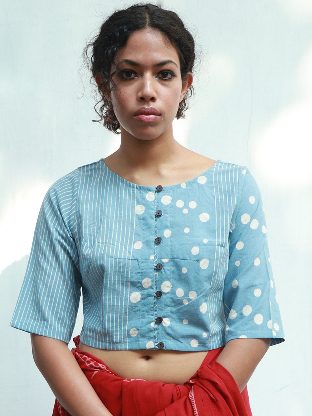 

Chidiyaa Printed Cotton Saree Blouse, Blue