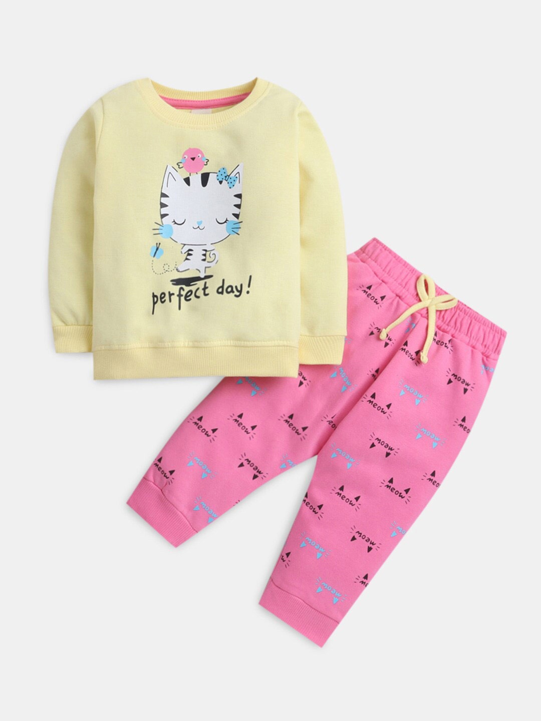 

Hopscotch Girls Printed Pure Cotton Sweatshirt & Jogger, Lime green