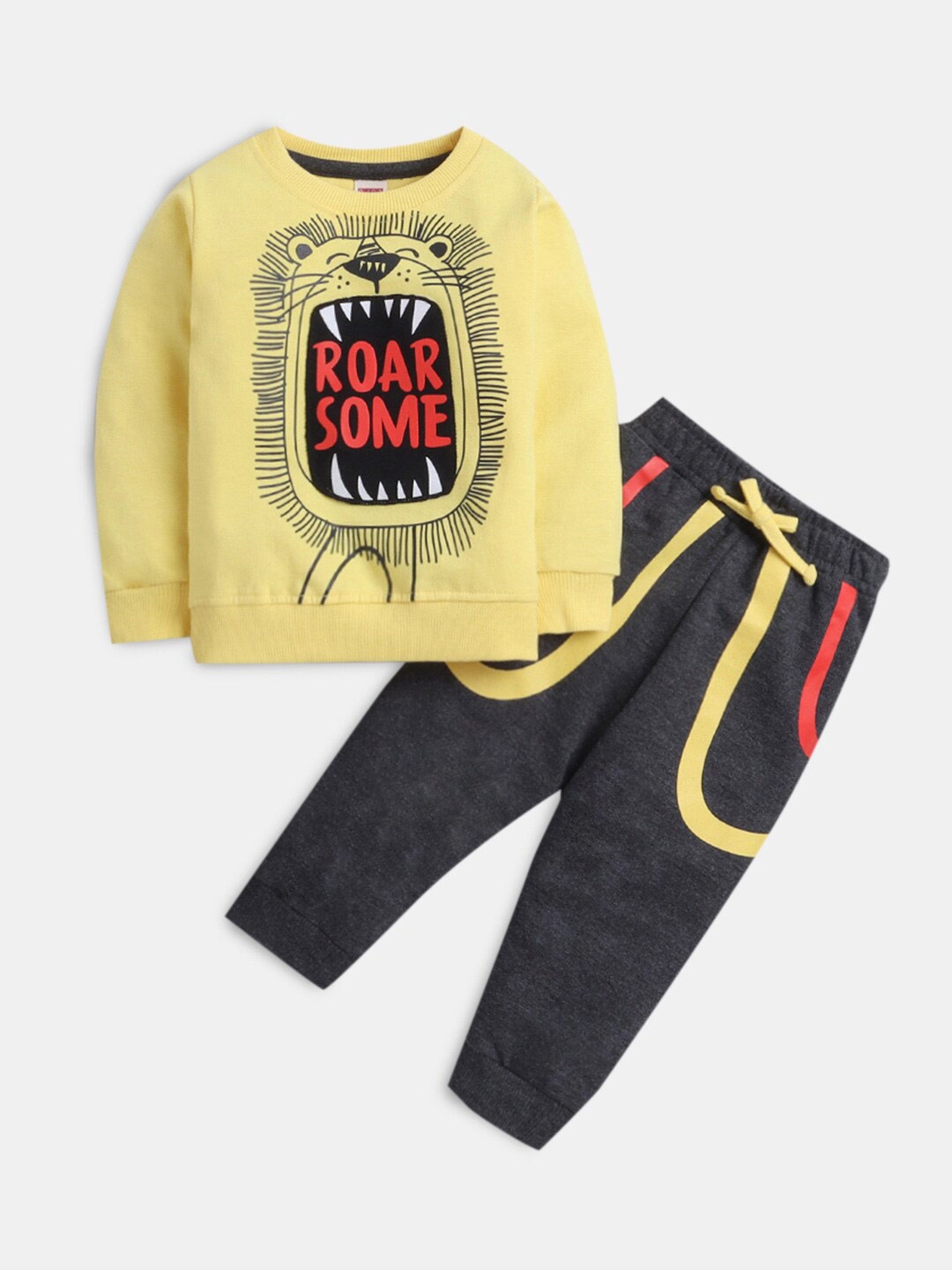 

Hopscotch Boys Printed Pure Cotton Sweatshirt & Jogger, Yellow