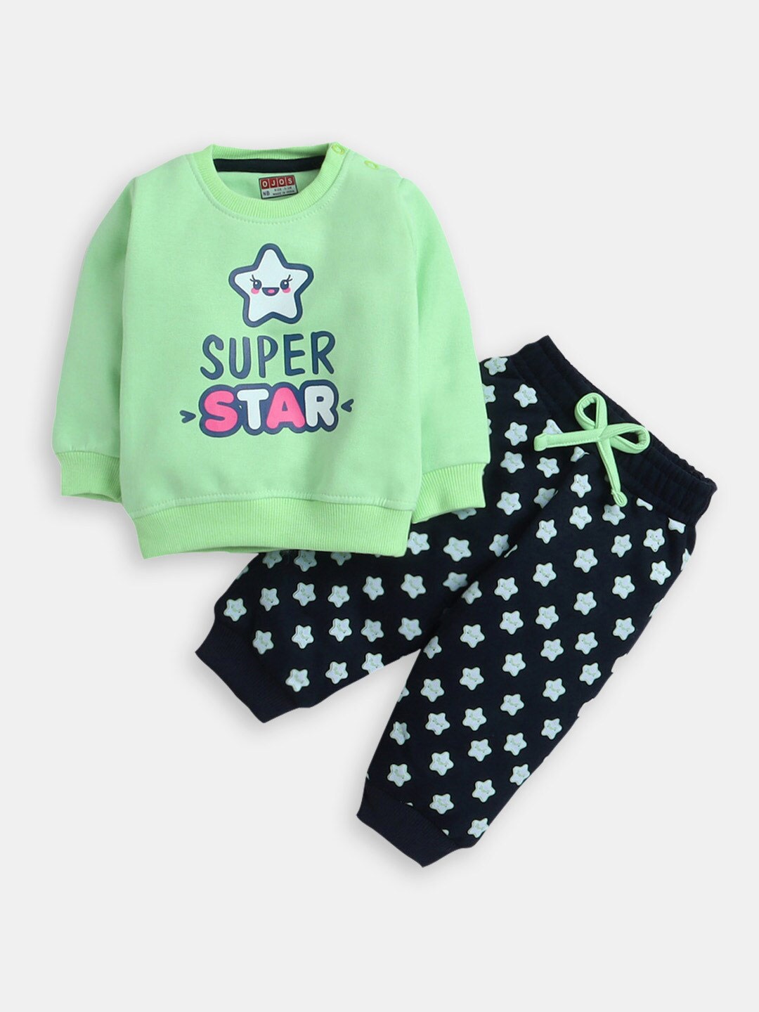 

Hopscotch Girls Printed Pure Cotton Sweatshirt and Jogger, Green