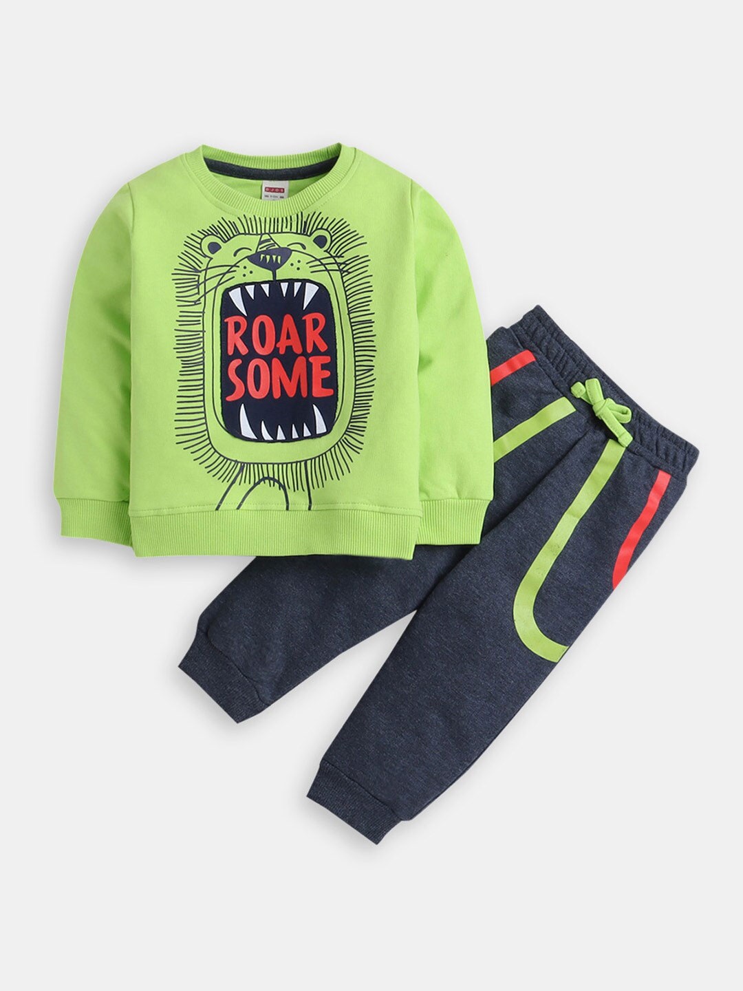 

Hopscotch Boys Printed Pure Cotton Sweatshirt and Jogger, Green