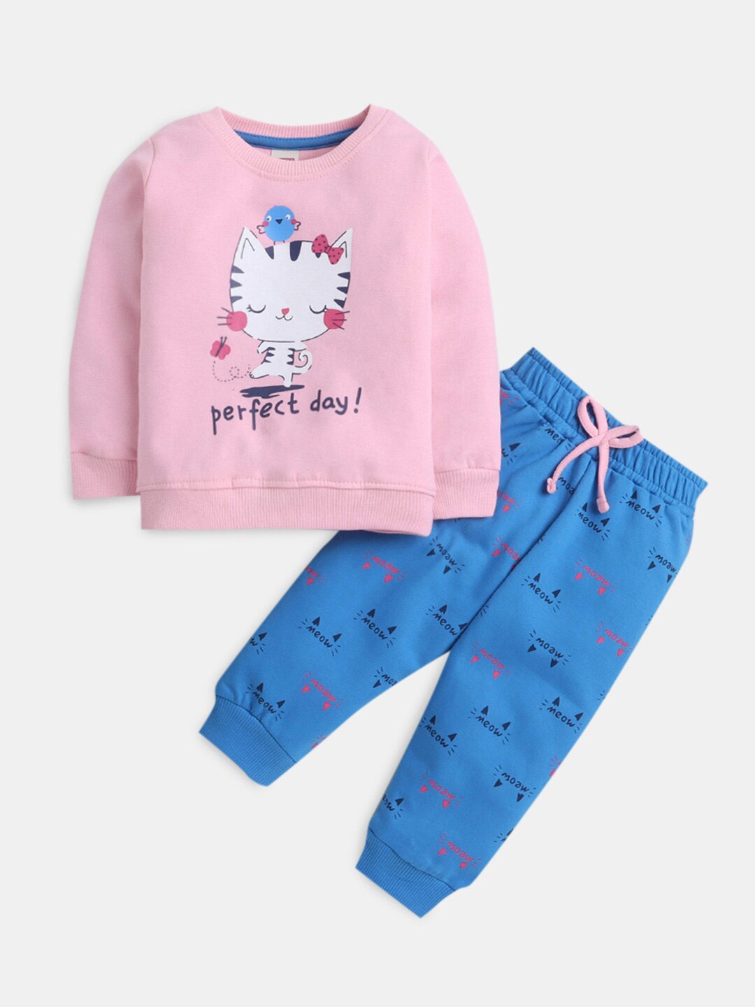 

Hopscotch Girls Printed Pure Cotton Sweatshirt and Jogger, Pink