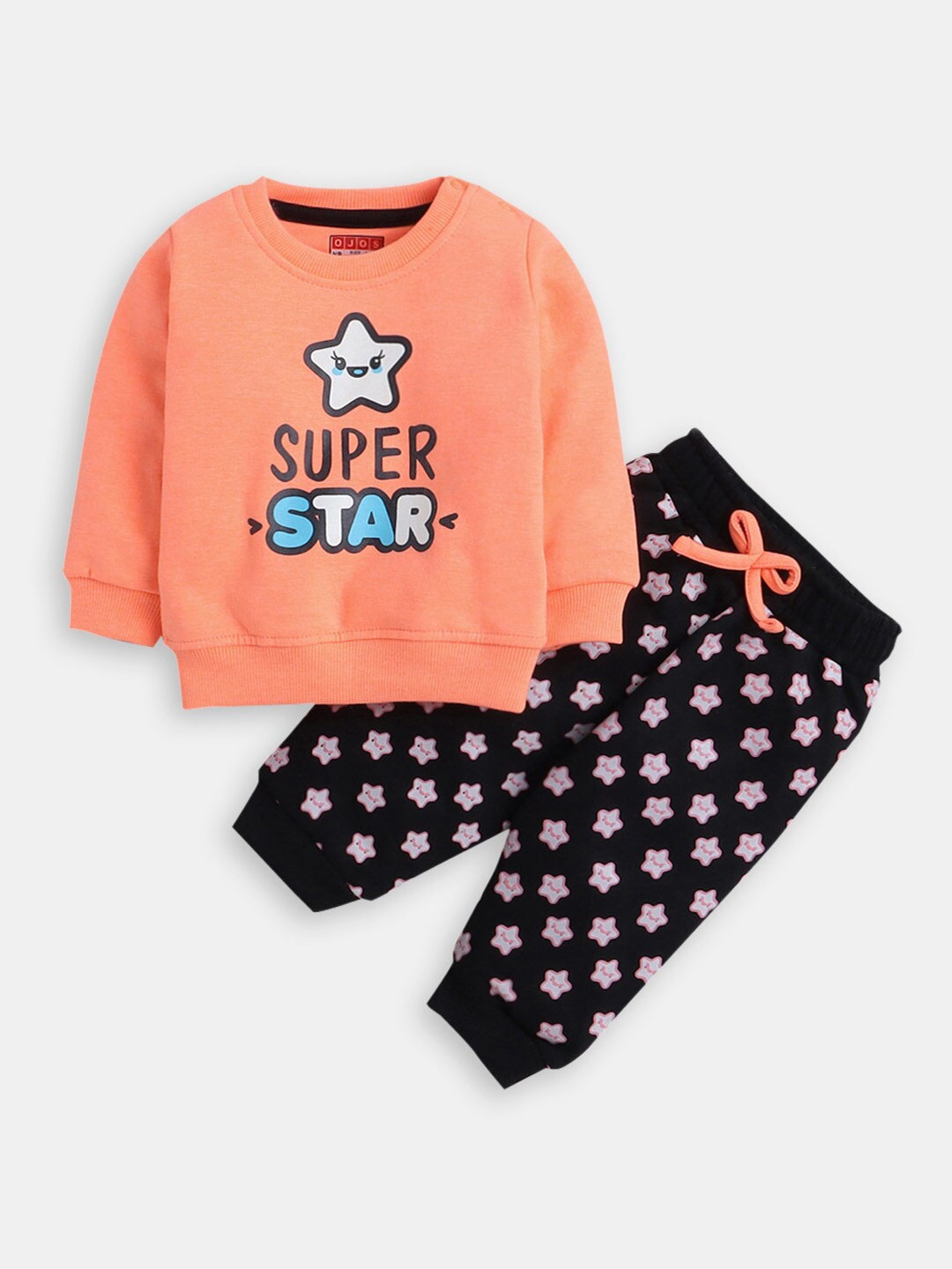 

Hopscotch Girls Printed Pure Cotton Sweatshirt & Jogger, Orange