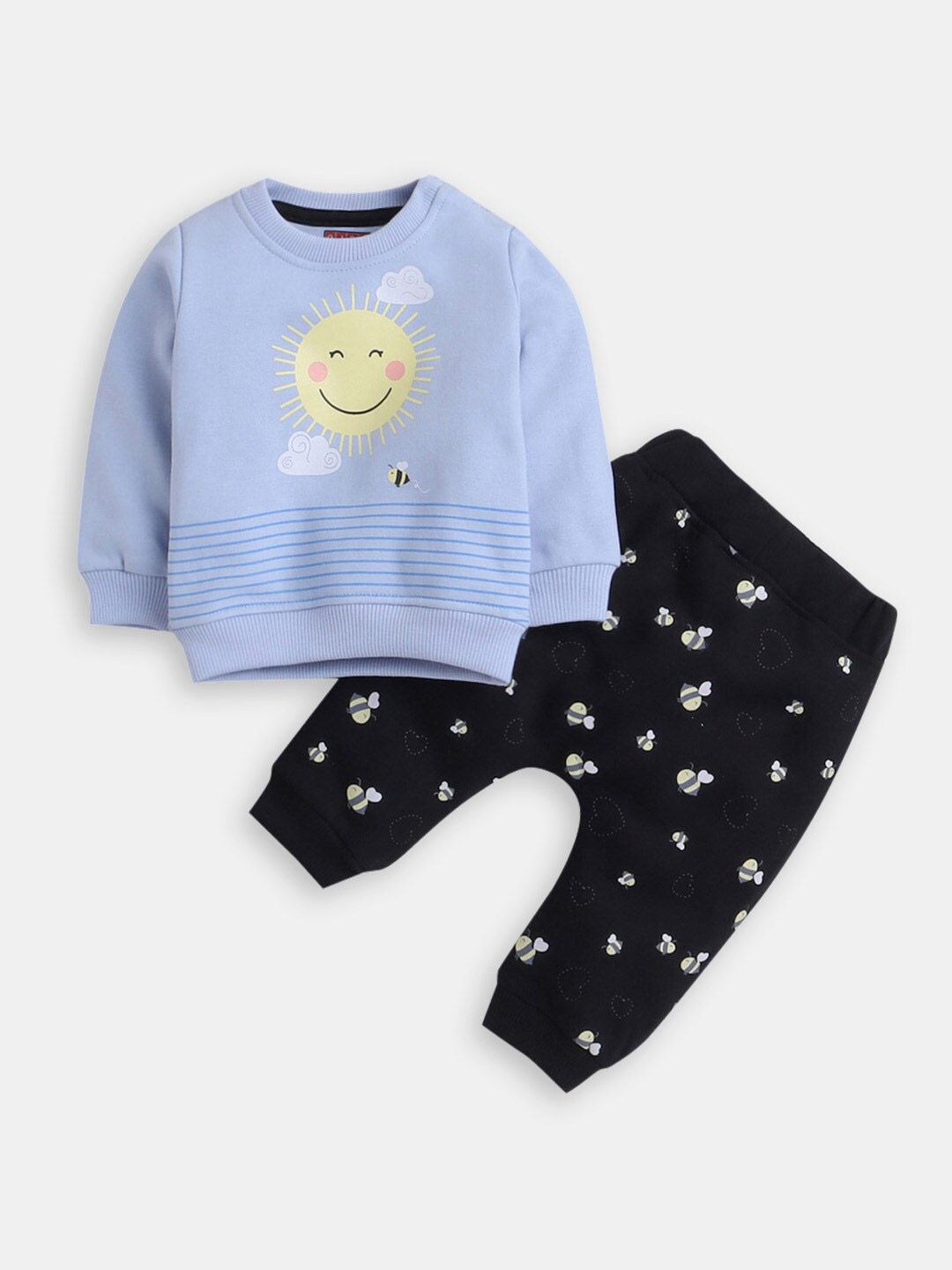 

Hopscotch Girls Graphic Printed Pure Cotton Sweatshirt & Jogger, Blue