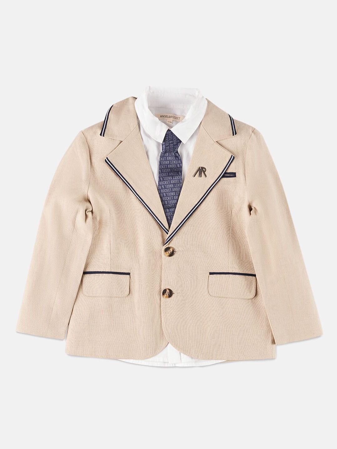 

Angel & Rocket Boys Single-Breasted Cotton Blazer, Beige