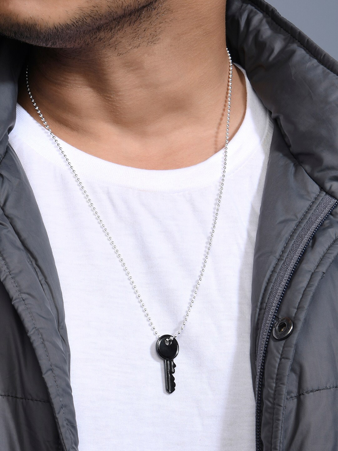 

The Bro Code Men Silver-Plated Key Pendant Necklace, Black
