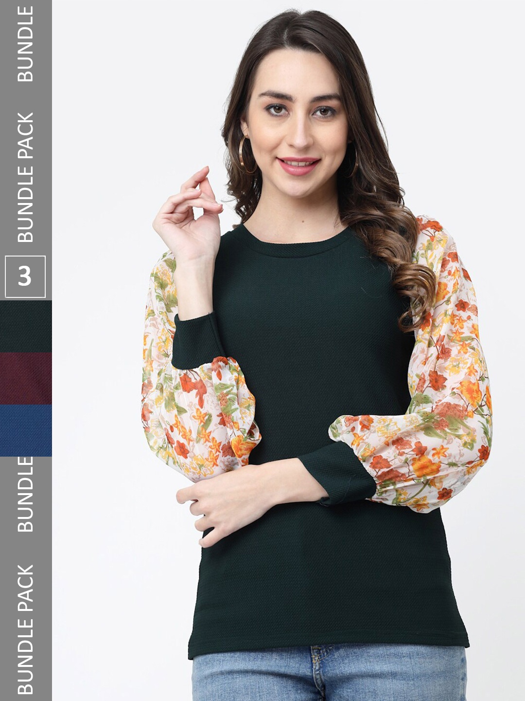 

MISS AYSE Pack of 3 Floral Print Tops, Brown