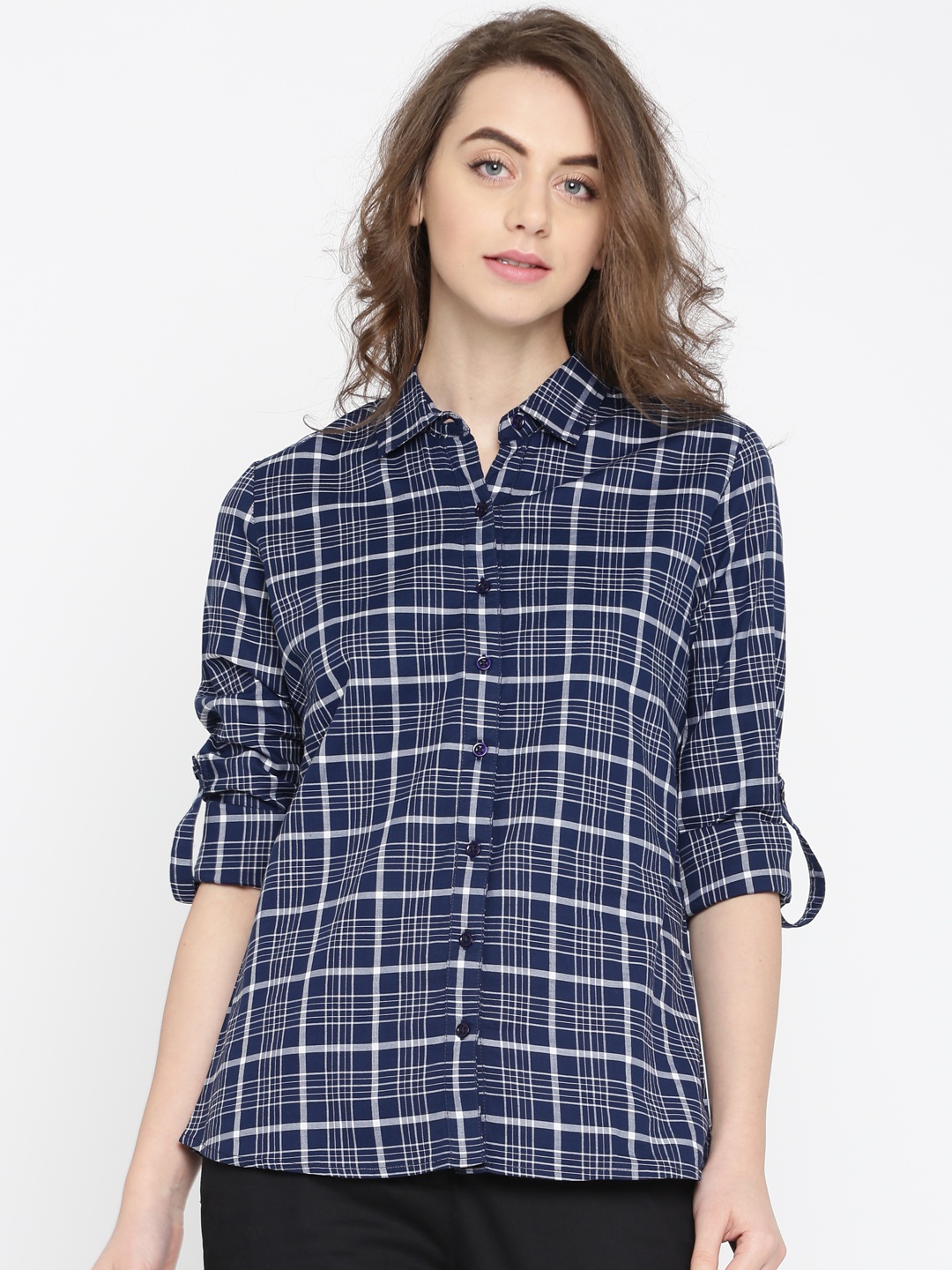 

U.S. Polo Assn. Women Women Navy Blue & White Checked Casual Shirt