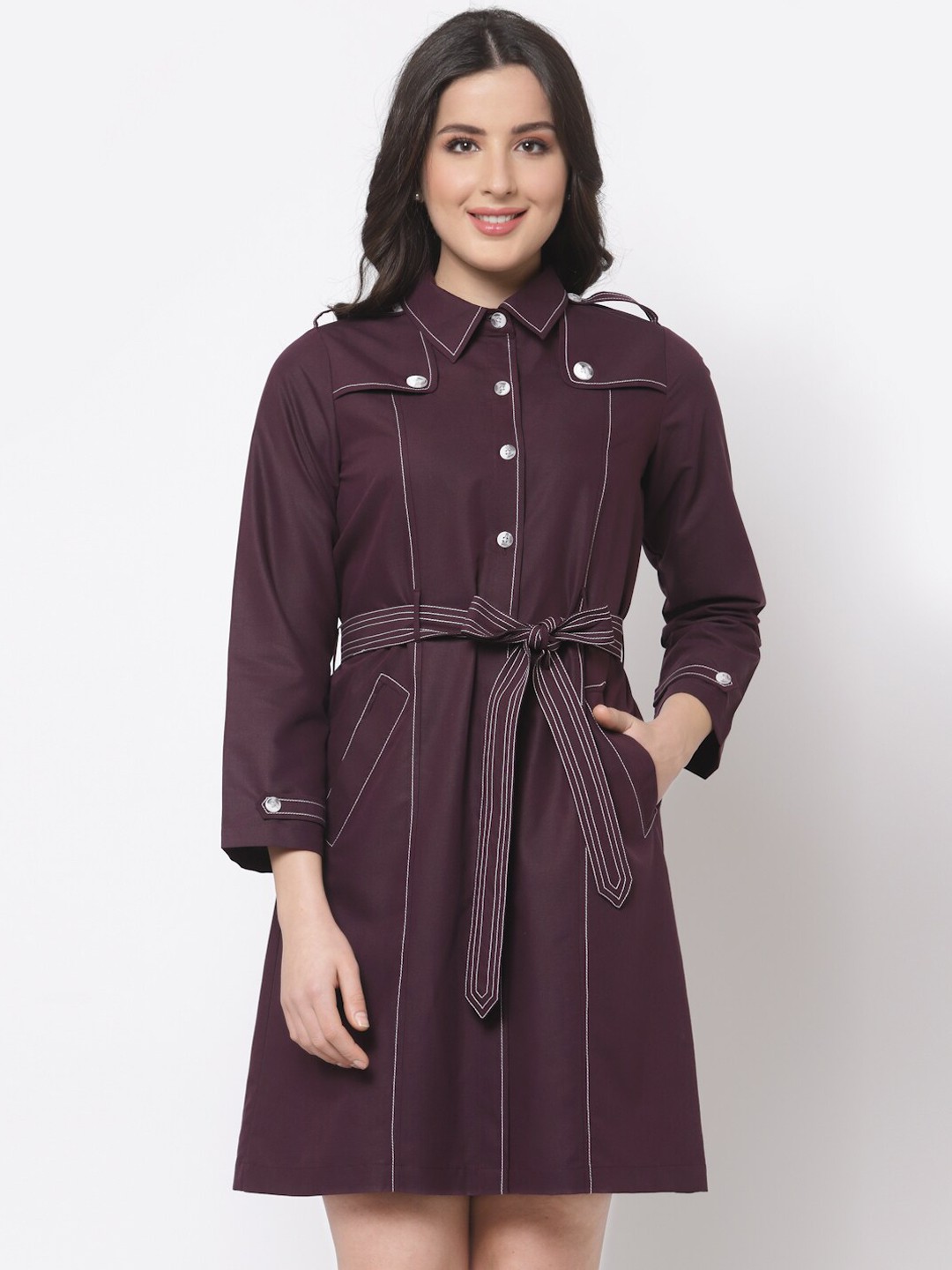 

OFFICE & YOU Women Solid Shirt Dress, Purple