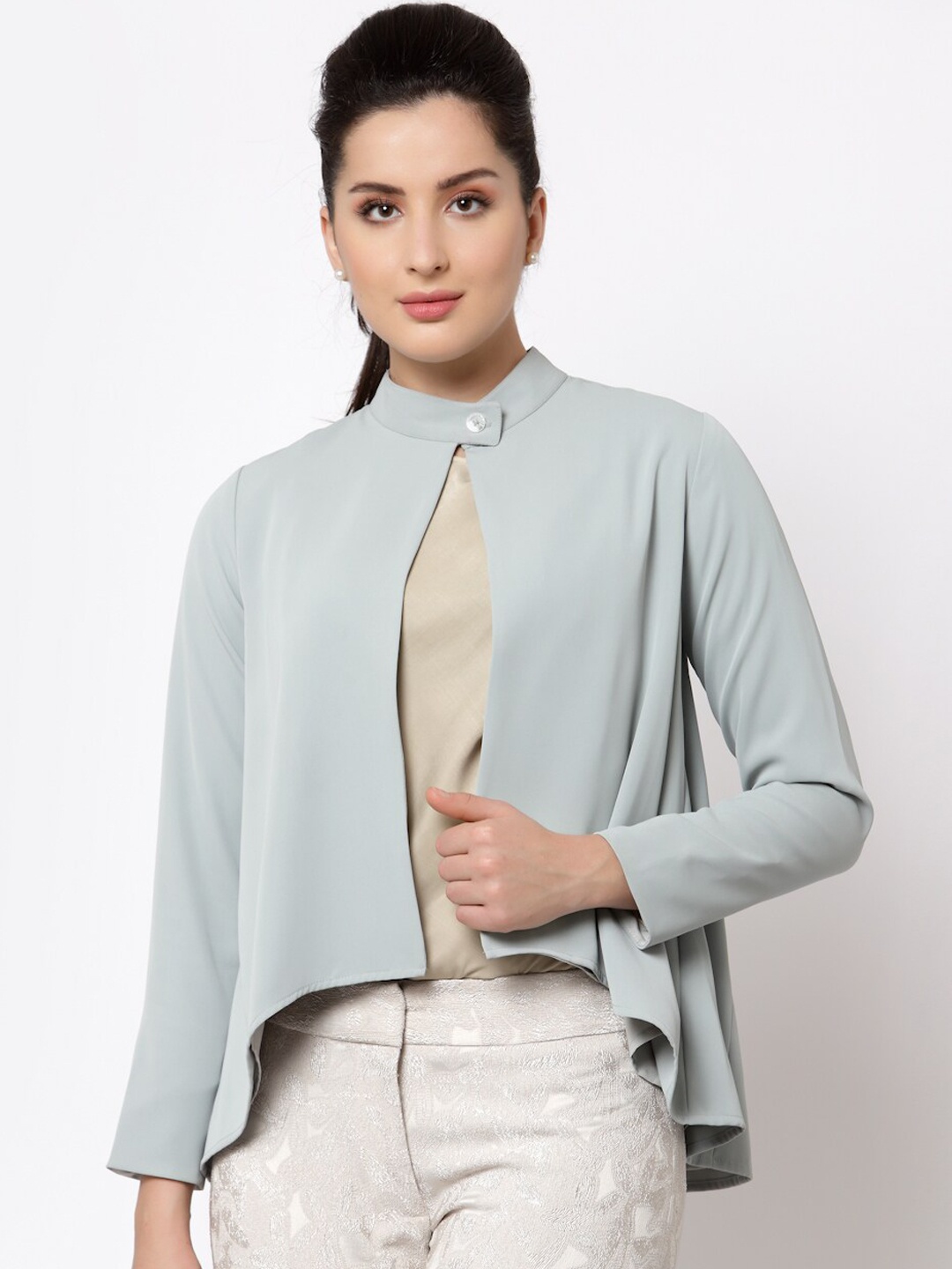 

OFFICE & YOU Women Long Sleeves High-Low Button Shrug, Sea green