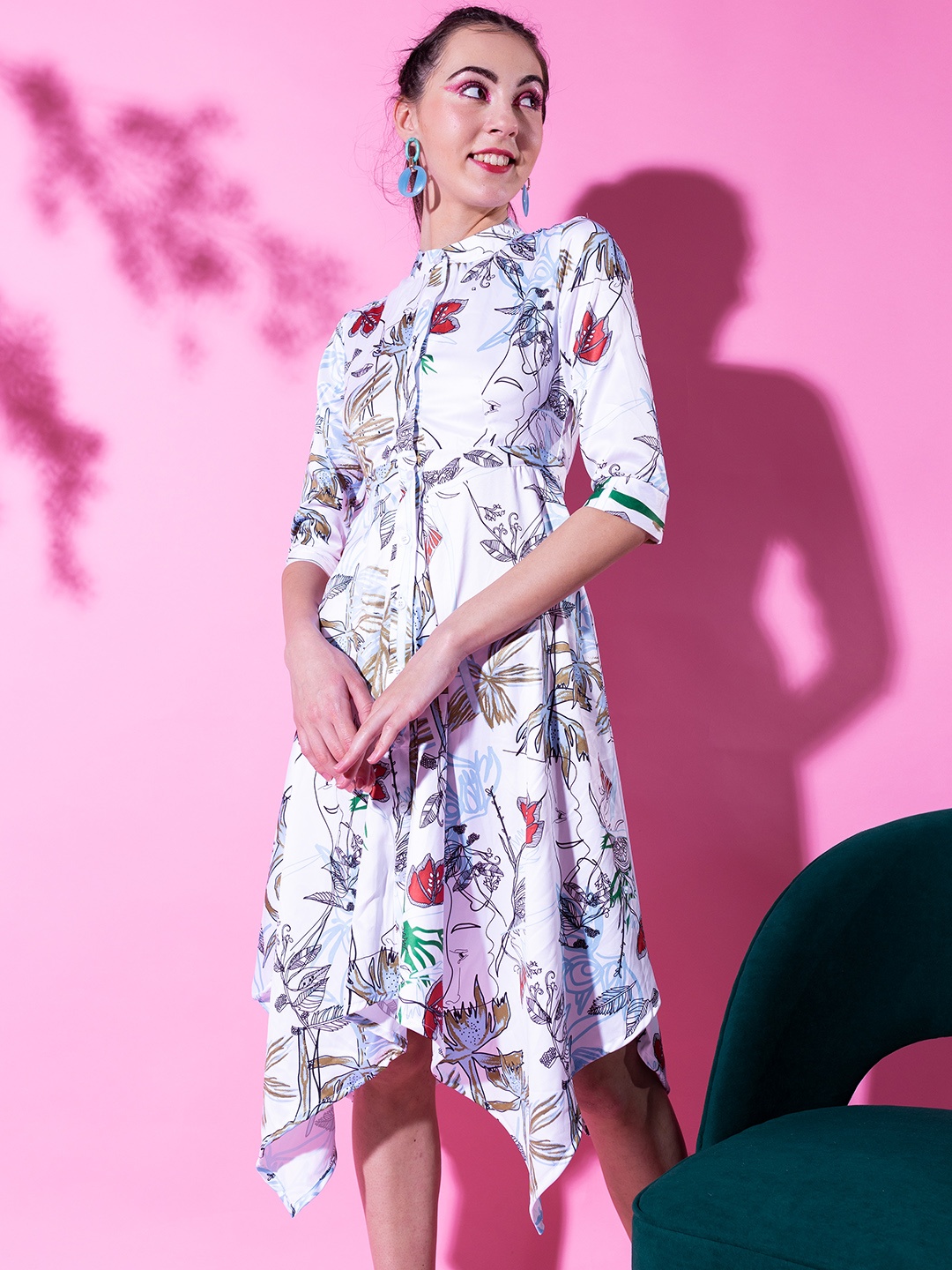 

Stylecast X Hersheinbox Floral Print Shirt Midi Dress, White