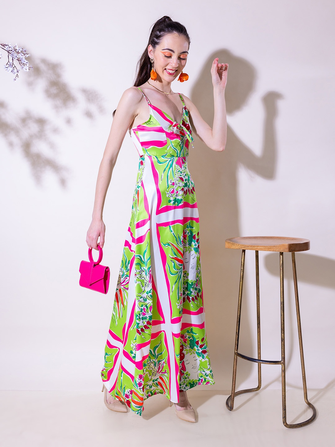 

Stylecast X Hersheinbox Graphic Print Shoulder Straps Maxi Dress, Green