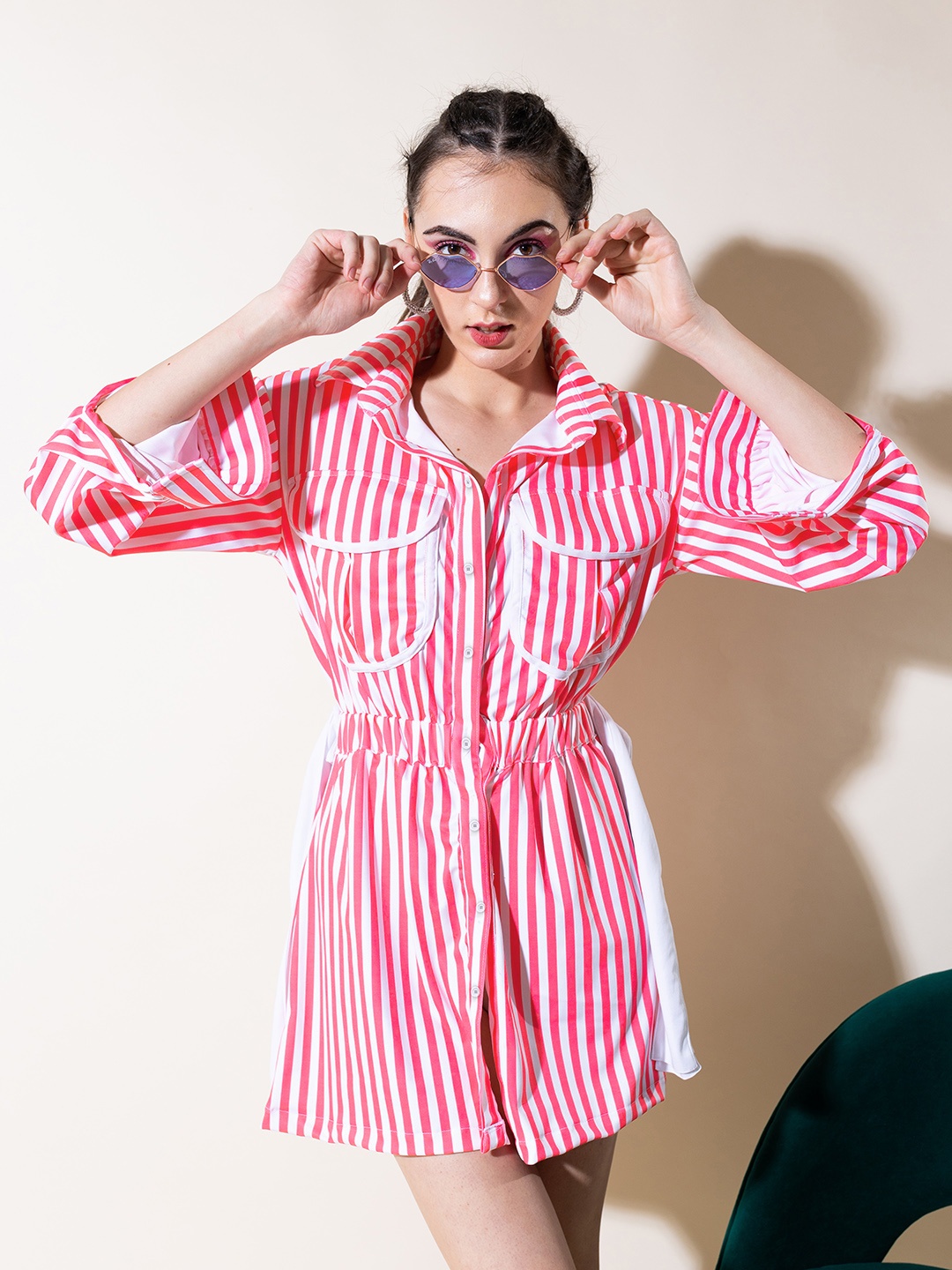 

Stylecast X Hersheinbox Striped Shirt Mini Dress, Coral