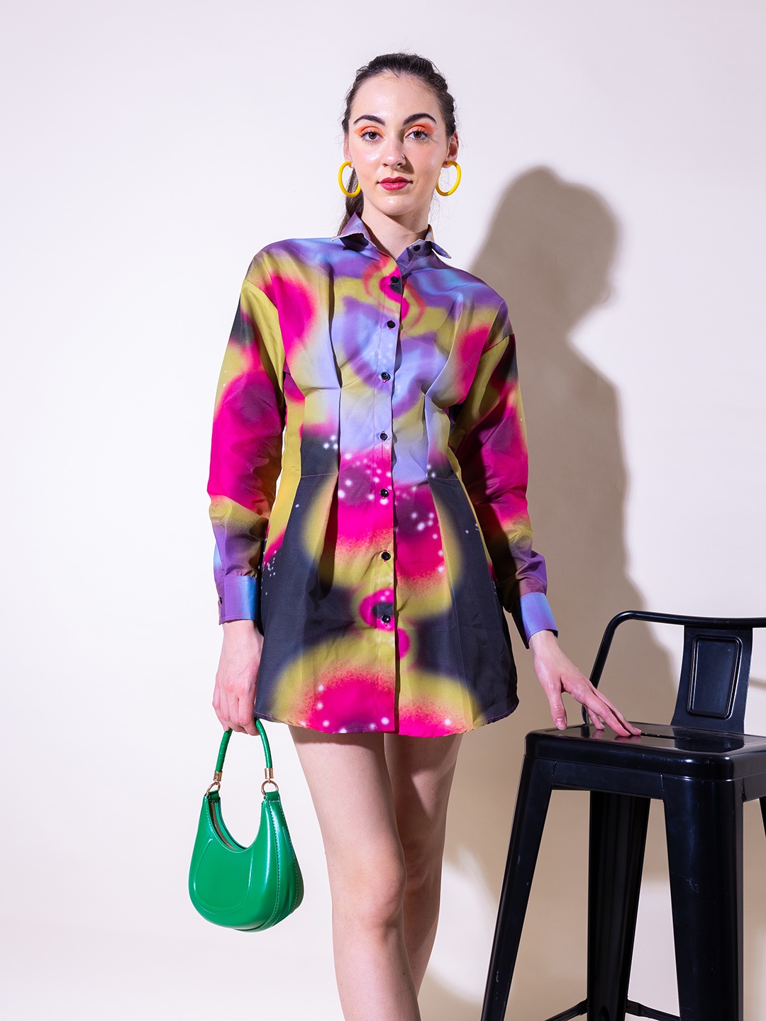 

Stylecast X Hersheinbox Abstract Print Pleated Detail Pure Cotton Shirt Dress, Multi
