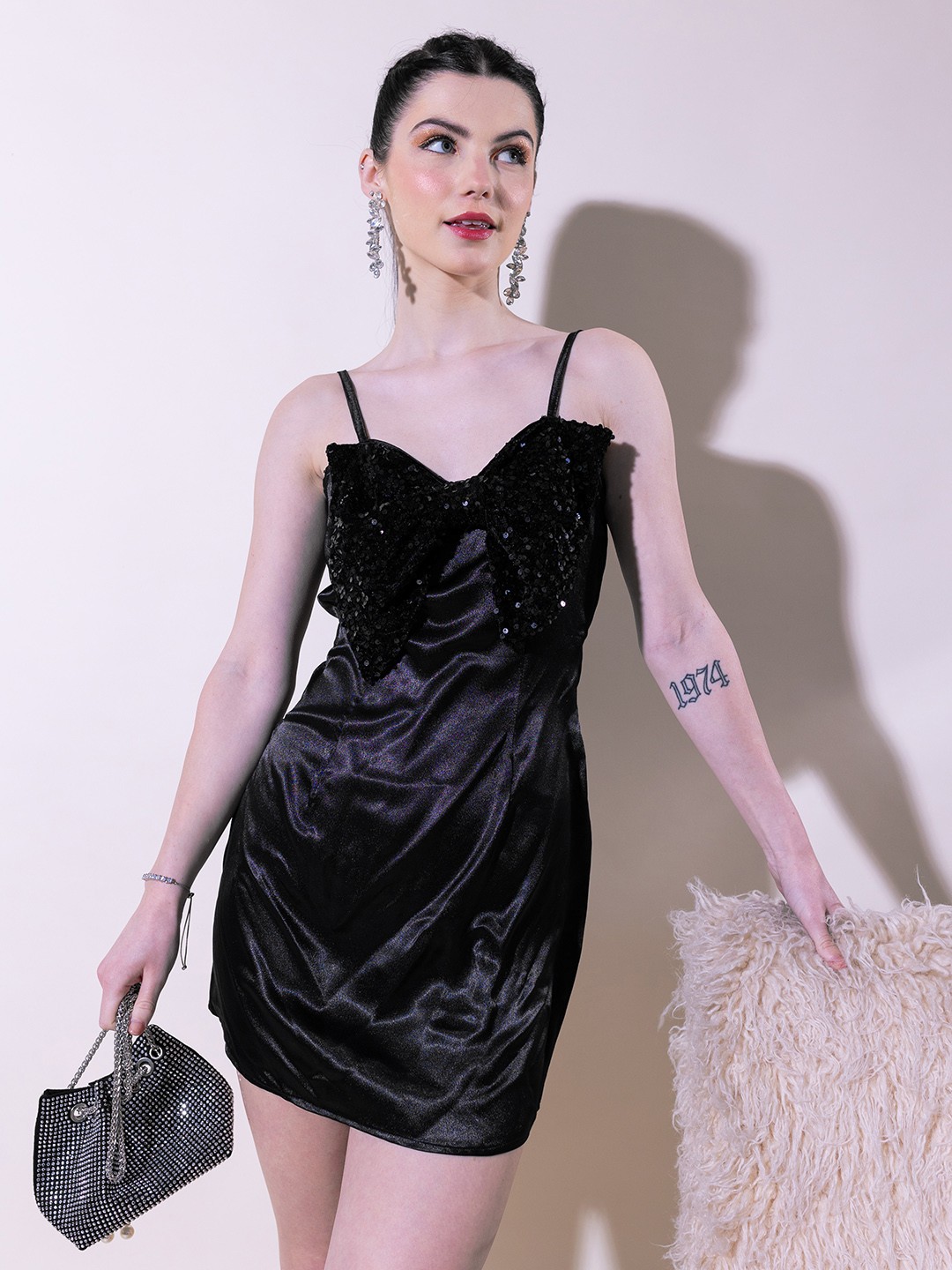 

Stylecast X Hersheinbox Satin Sheath Mini Dress, Black
