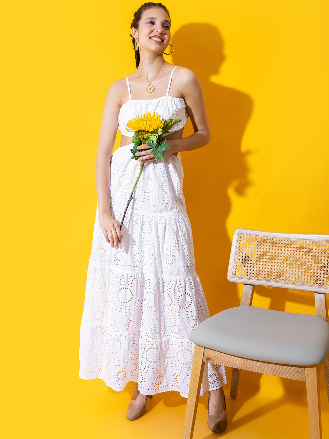 

Stylecast X Hersheinbox Pure Cotton Schiffli Maxi Dress, White