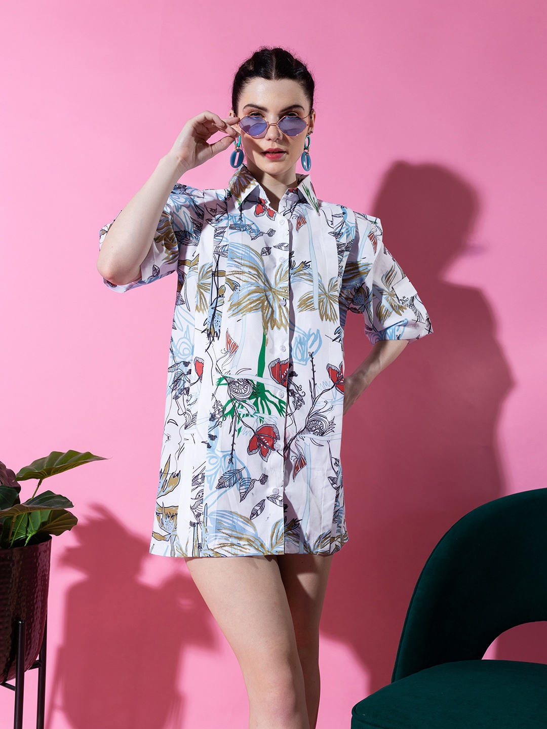 

Stylecast X Hersheinbox Floral Print Pure Cotton Shirt Mini Dress, White