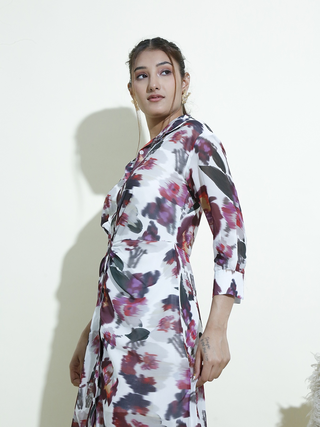 

Stylecast X Hersheinbox Floral Print Shirt Maxi Dress, White