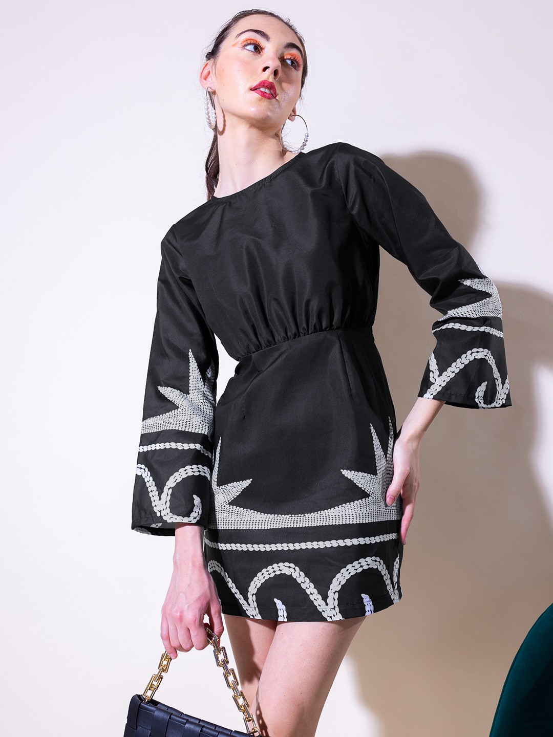 

Stylecast X Hersheinbox Print Pure Cotton A-Line Mini Dress, Black