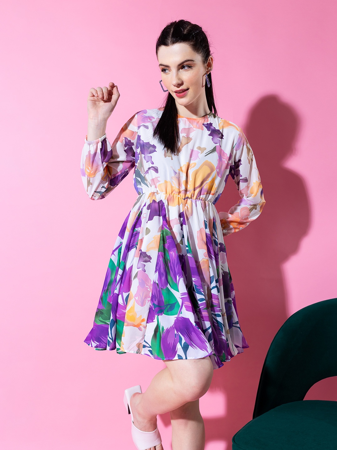 

Stylecast X Hersheinbox Floral Print Puff Sleeve Fit & Flare Dress, Multi