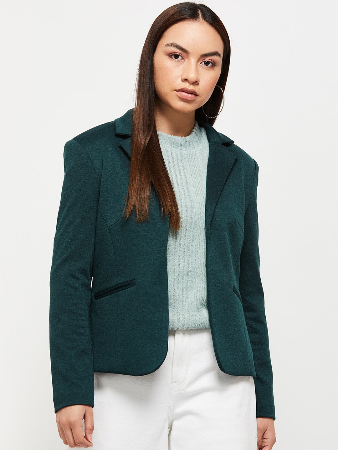 

max Women Single-Breasted Front Open Casual Blazer, Green