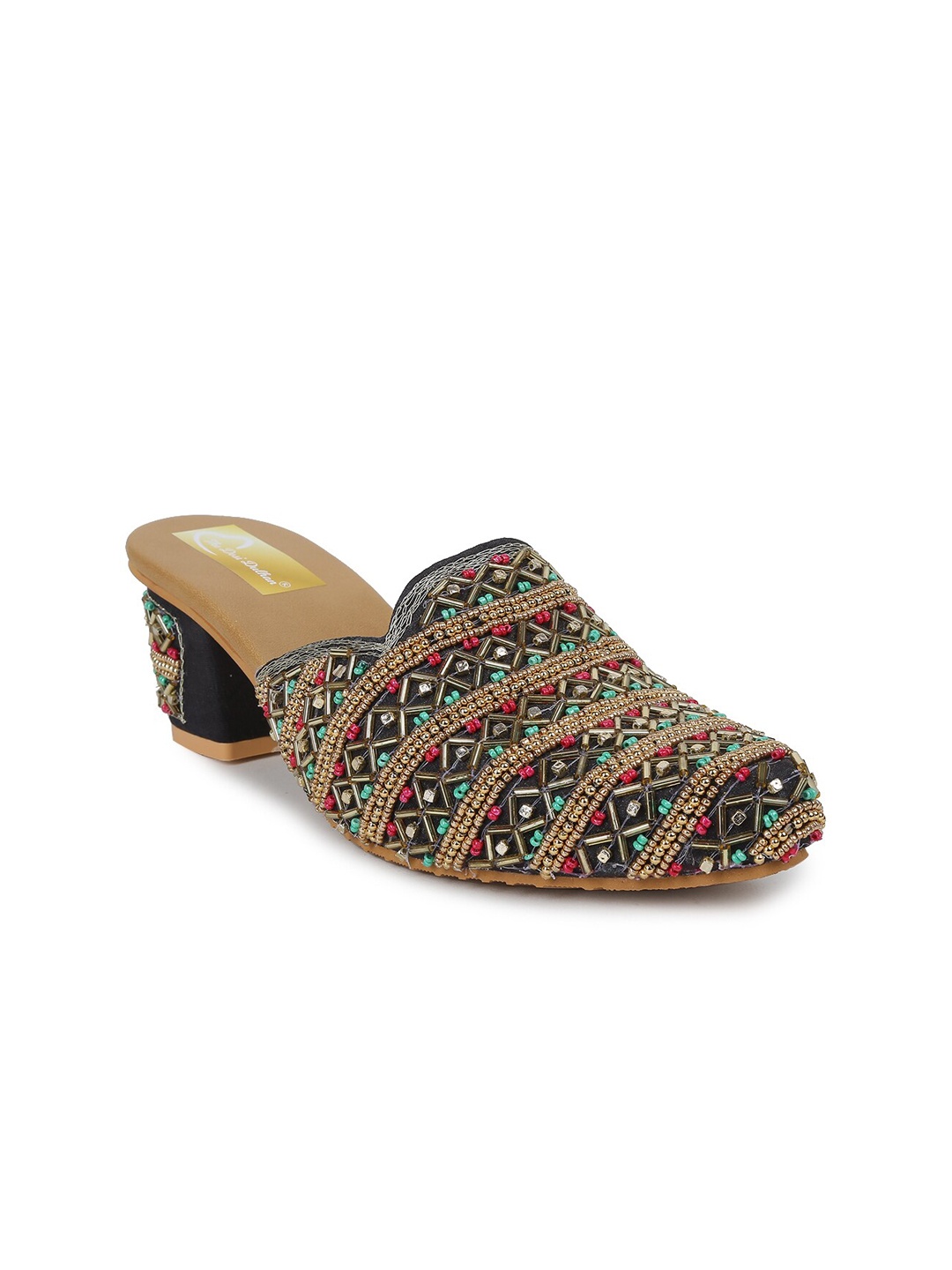 

The Desi Dulhan Ethnic Embellished Block Mules, Black