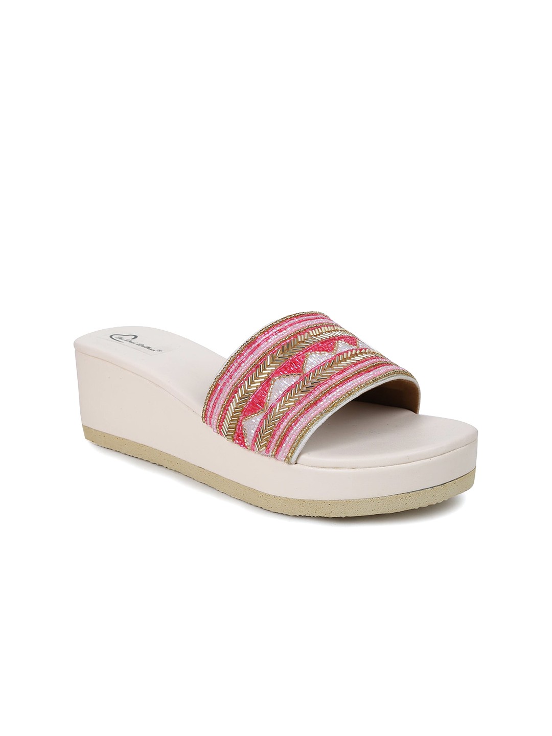 

The Desi Dulhan Open Toes Wedge Heels, Cream