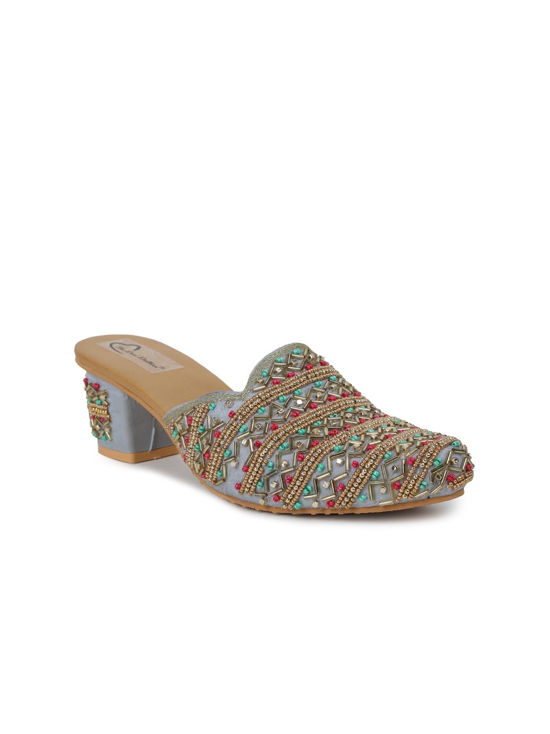 

The Desi Dulhan Ethnic Embellished Block Mules, Grey