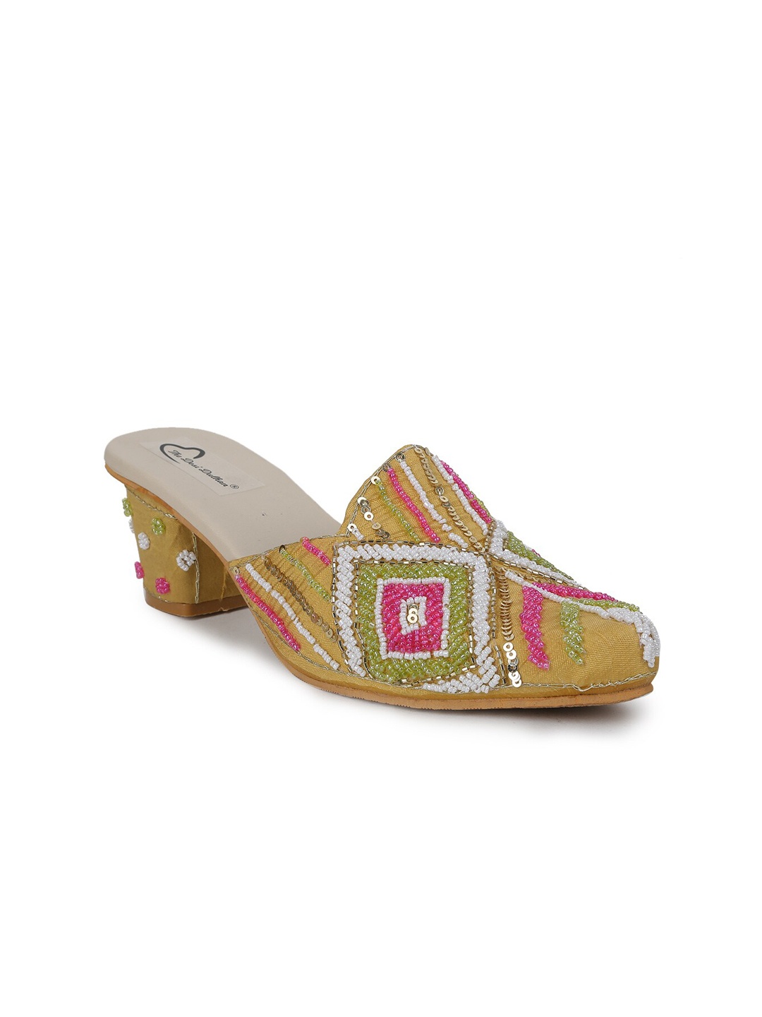 

The Desi Dulhan Women Embellished Block Mules, Yellow