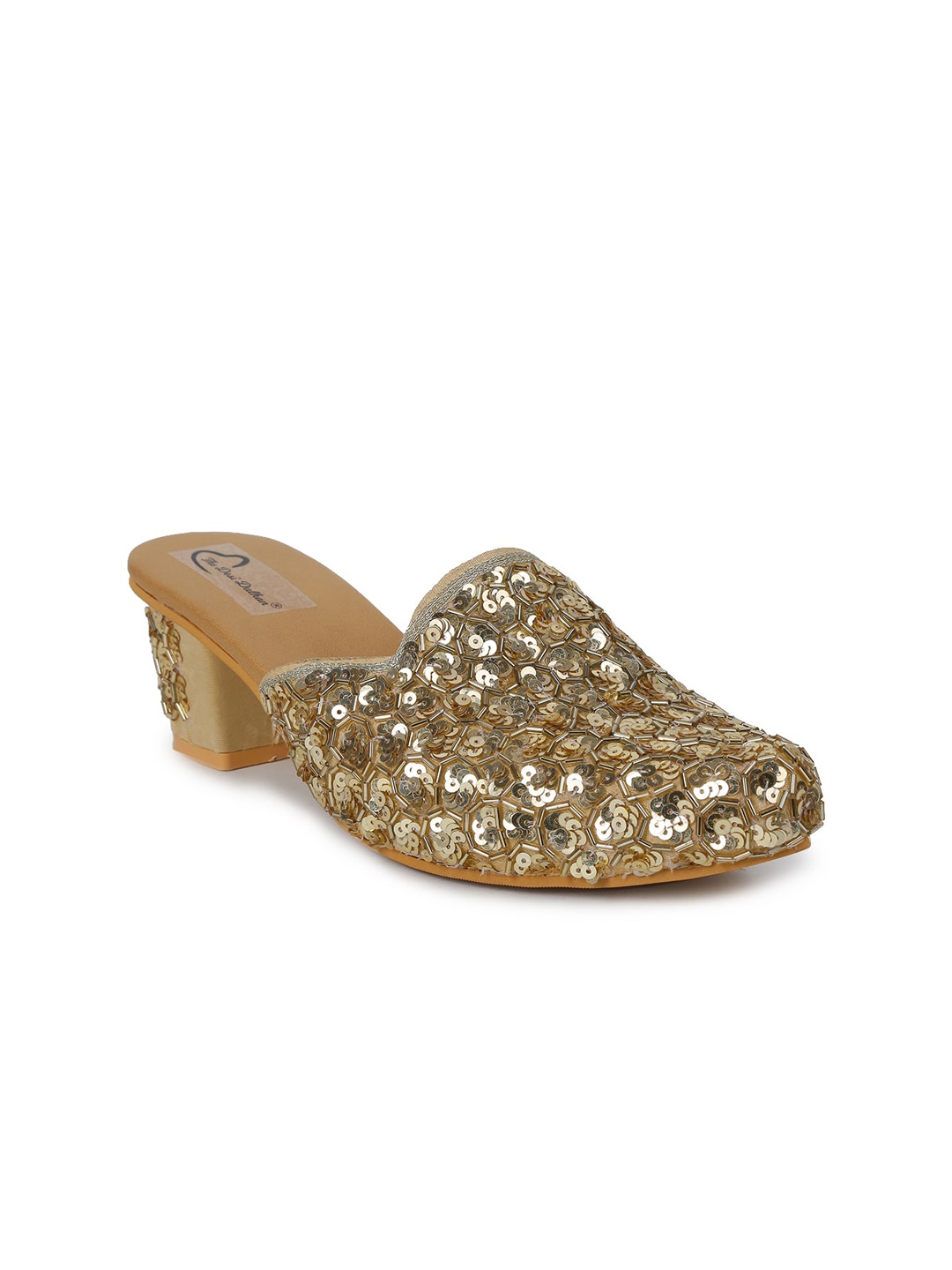 

The Desi Dulhan Women Embellished Ethnic Block Mules, Gold