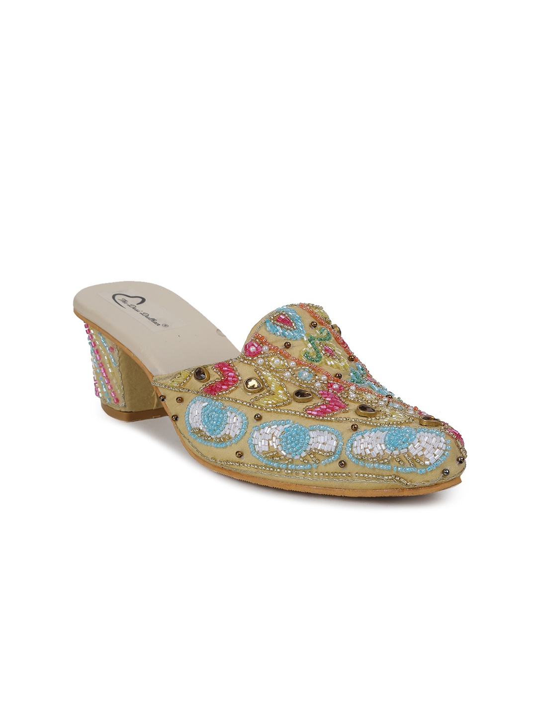

The Desi Dulhan Women Embellished Block Mules, Gold