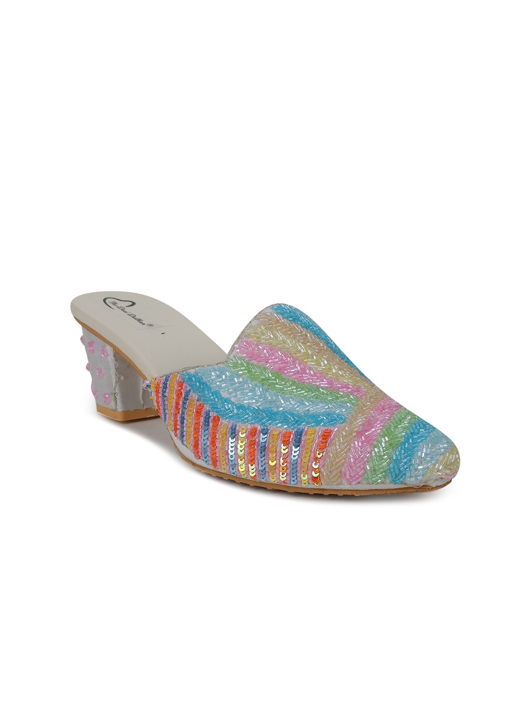 

The Desi Dulhan Women Embellished Block Mules, Blue