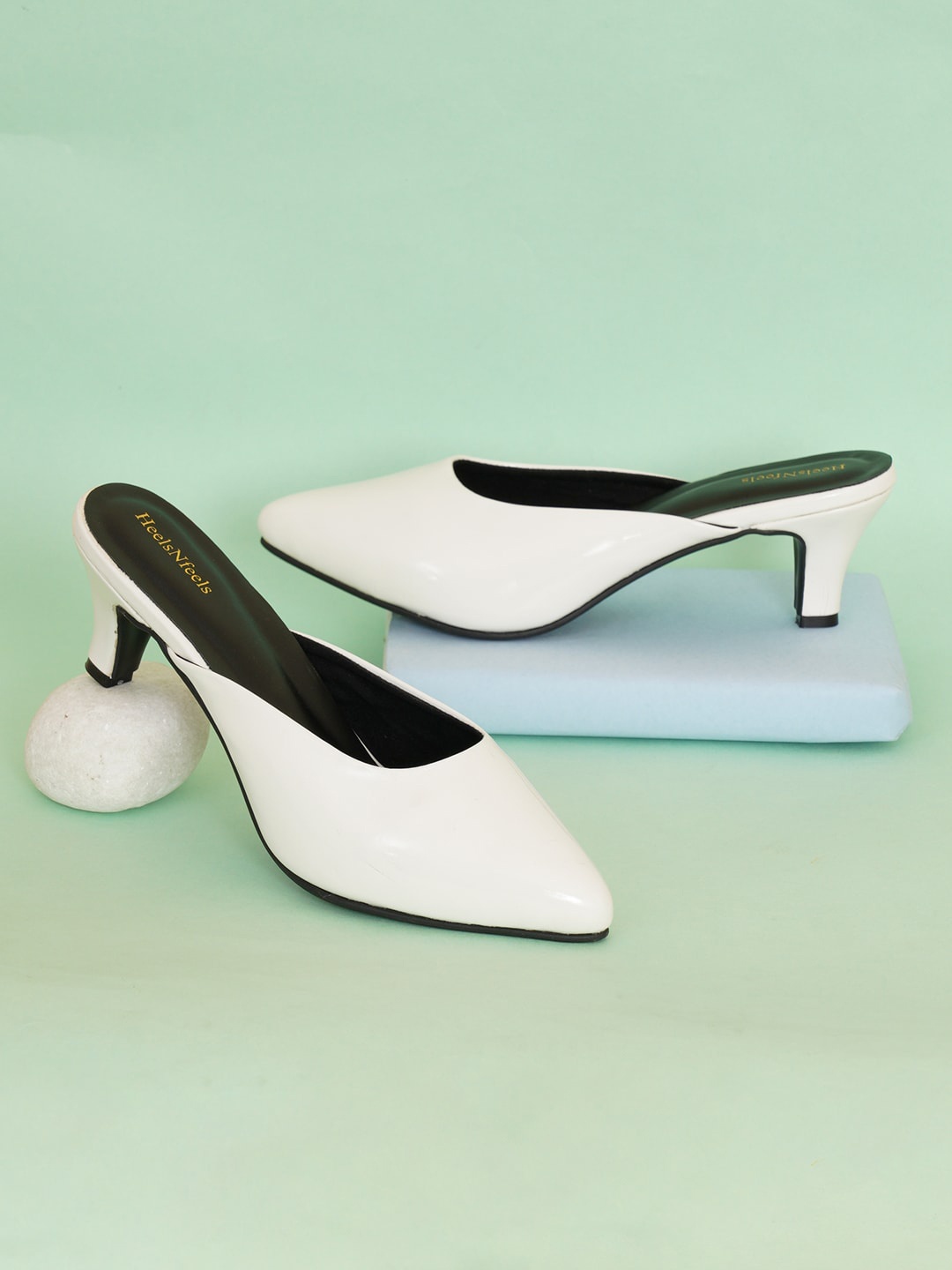

HEELSNFEELS Women Embellished Party Kitten Mules, White