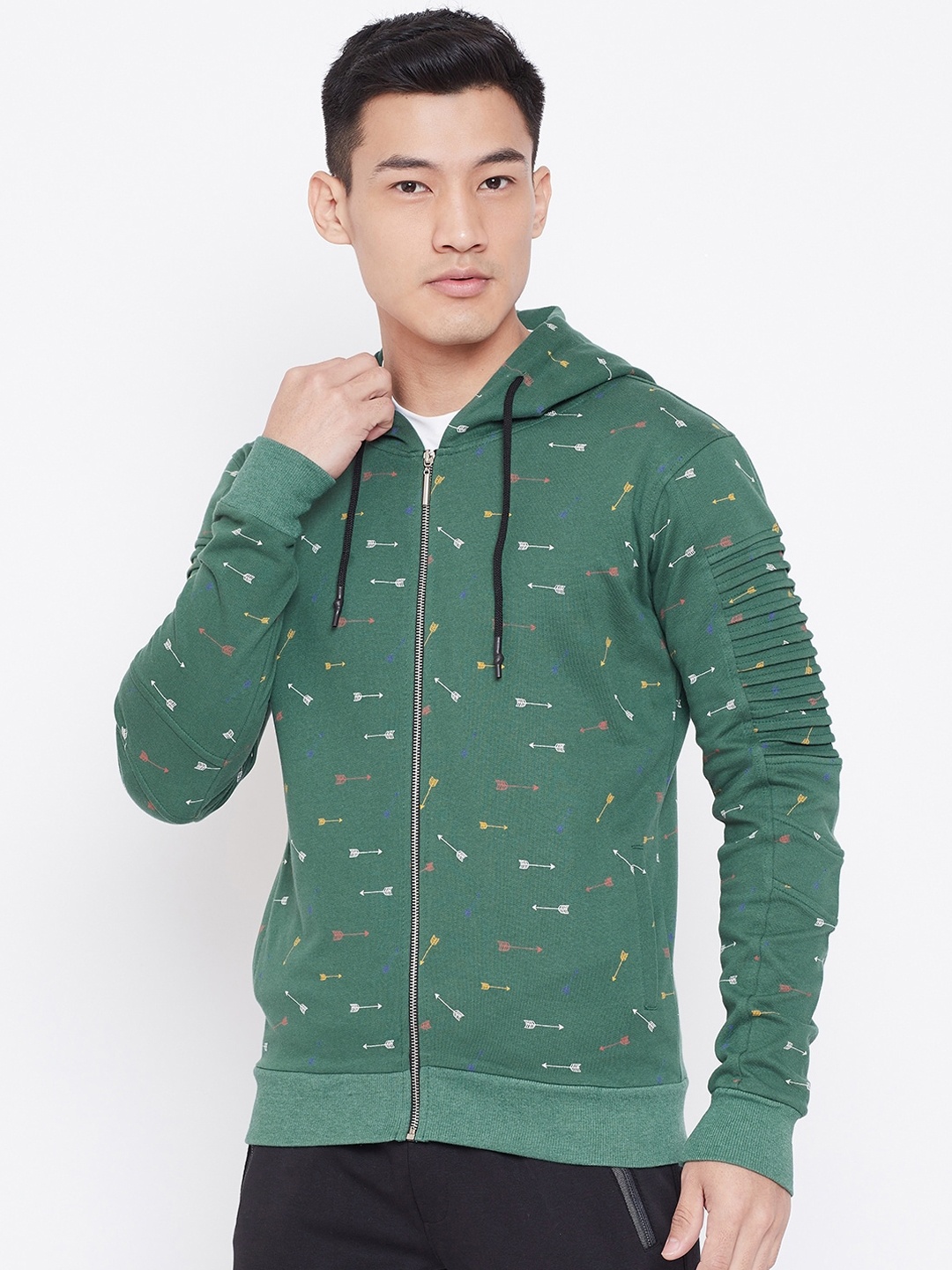 

Aesthetic Bodies Men Printed Hooded Bomber Jacket, Sea green