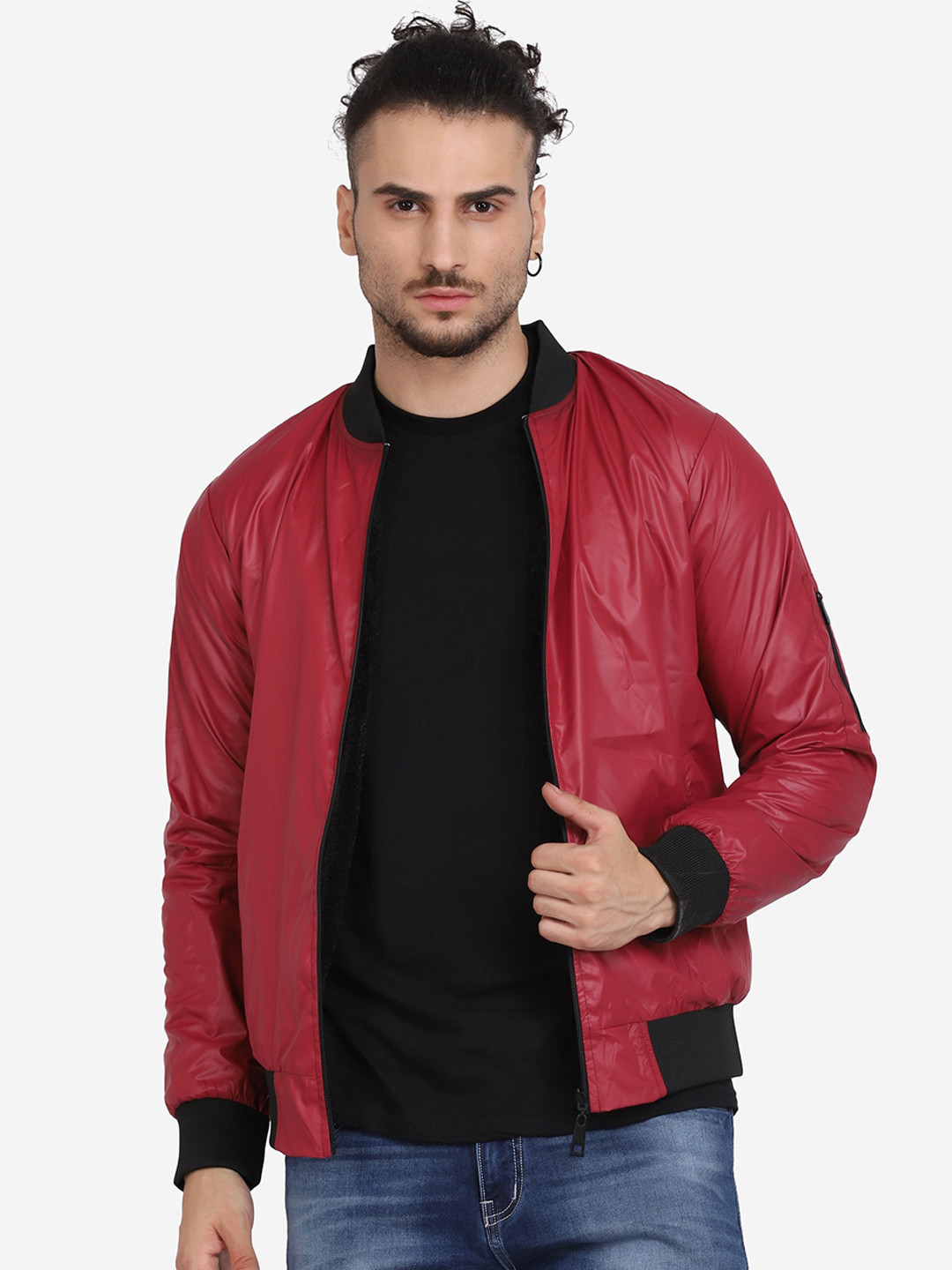 

Aesthetic Bodies Men Long Sleeves Bomber Jacket, Maroon