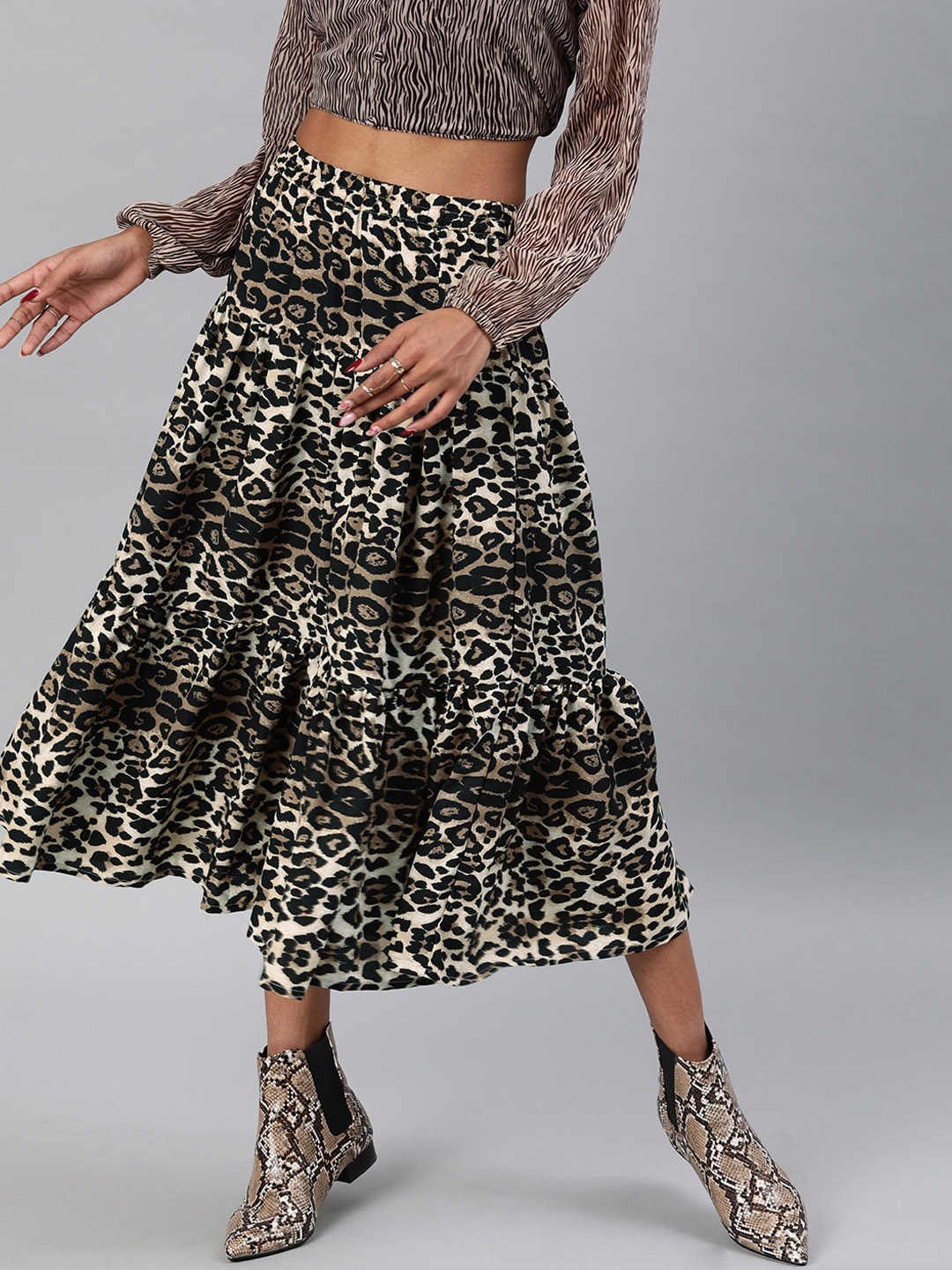 

Sera Printed A Line Midi Skirt, Beige